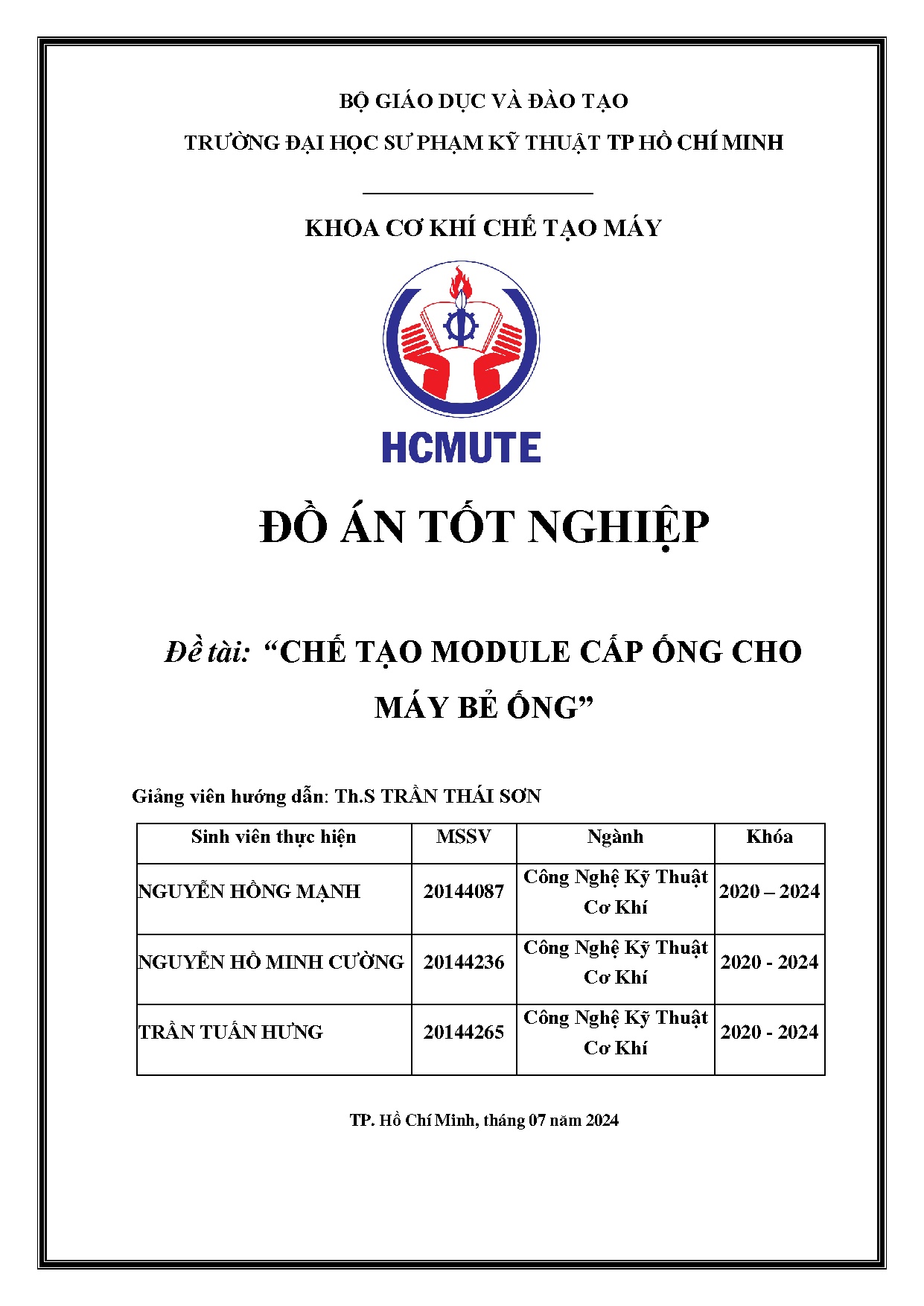 Đồ án tốt nghiệp - Chế tạo module cấp ống cho máy bẻ ống