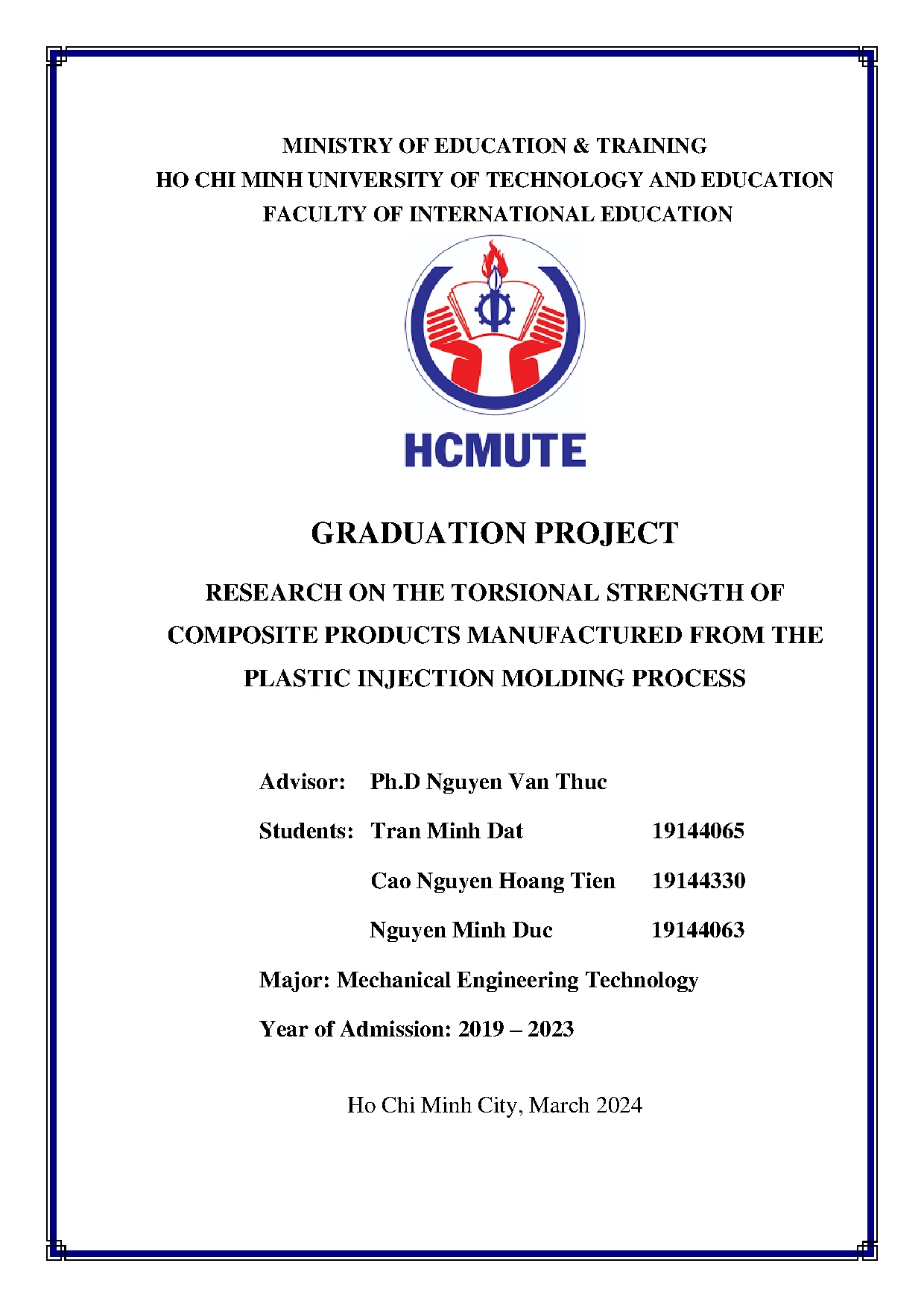 Đồ án tốt nghiệp - Research on the torsional strength of composite products manufactured from TPIMP