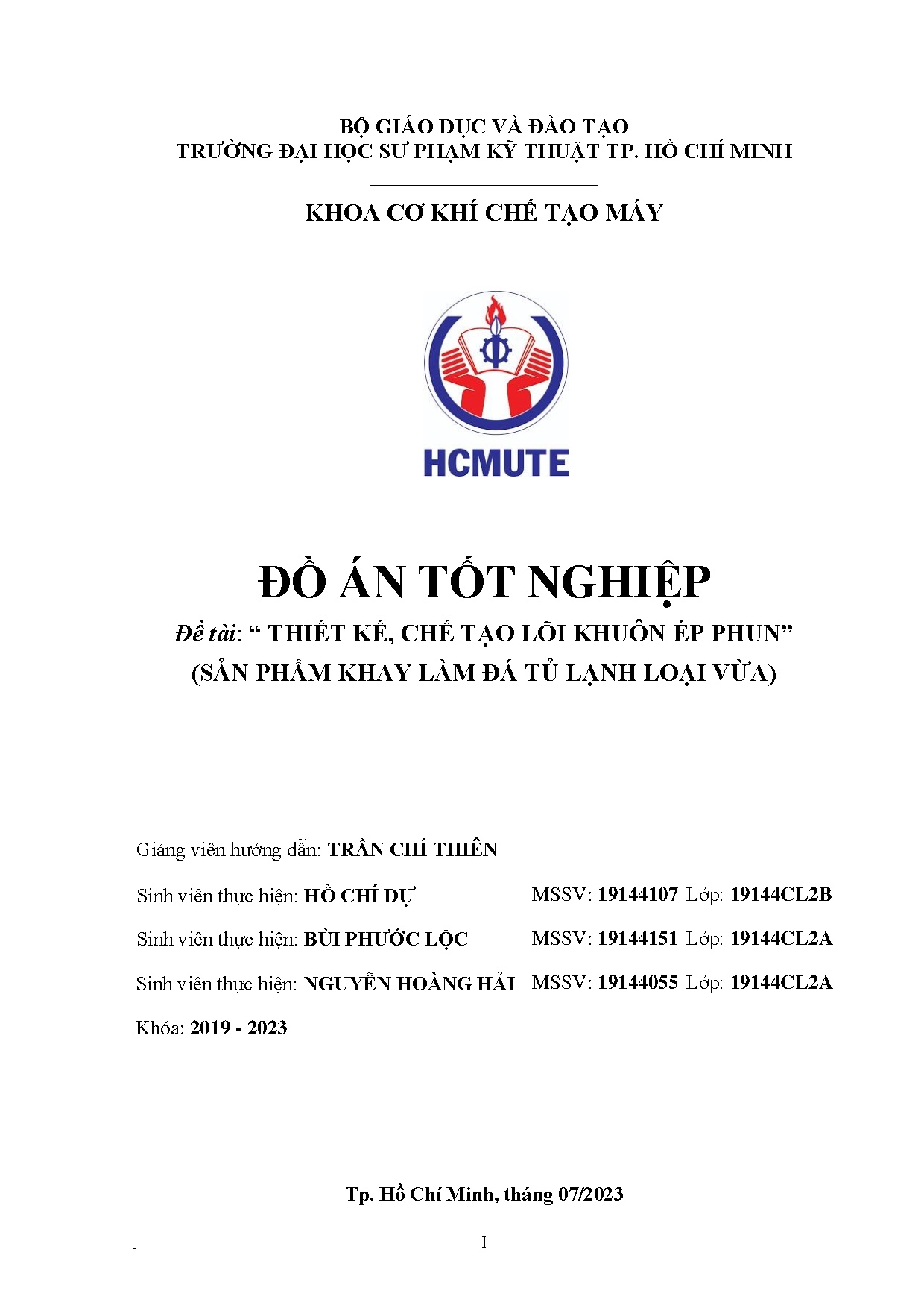 Đồ án tốt nghiệp - Thiết kế, chế tạo lõi khuôn ép phun (sản phẩm khay làm đá tủ lạnh loại vừa)