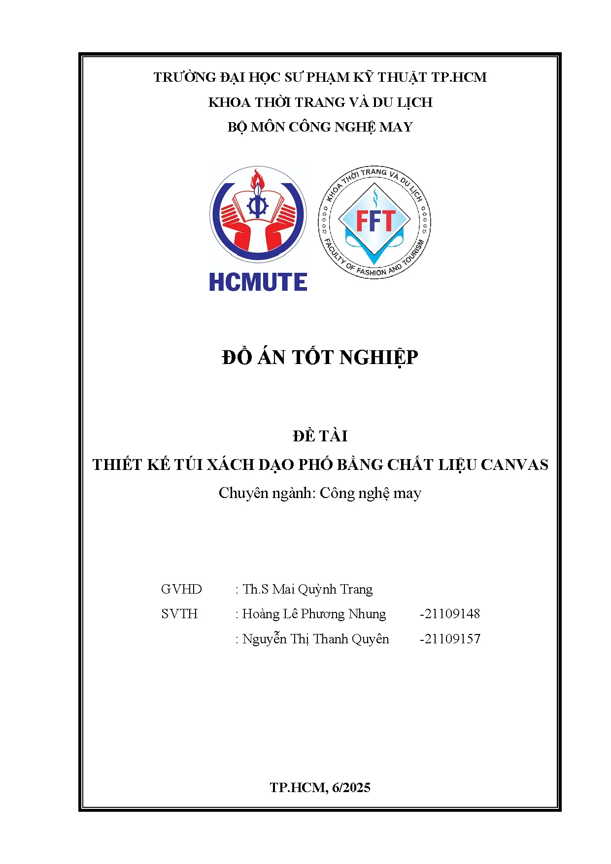 Đồ án tốt nghiệp - Thiết kế túi xách dạo phố bằng chất liệu Canvas