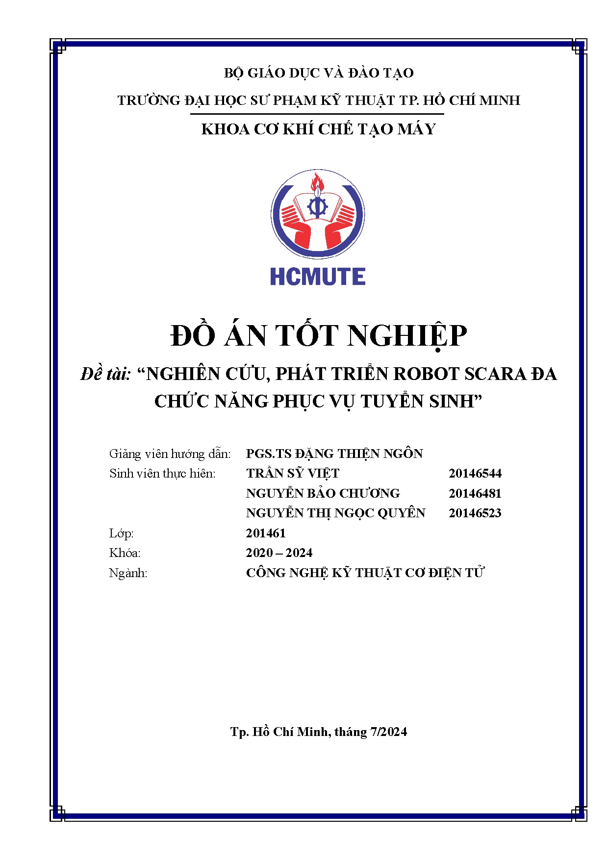 Đồ án tốt nghiệp - Nghiên cứu, phát triển robot scara đa chức năng phục vụ tuyển sinh