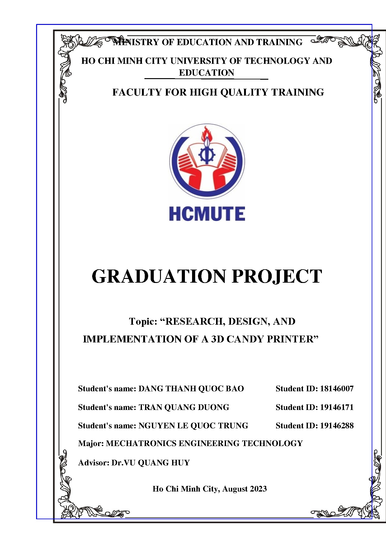 Đồ án tốt nghiệp - Research, design, and implementation of a 3D candy printer