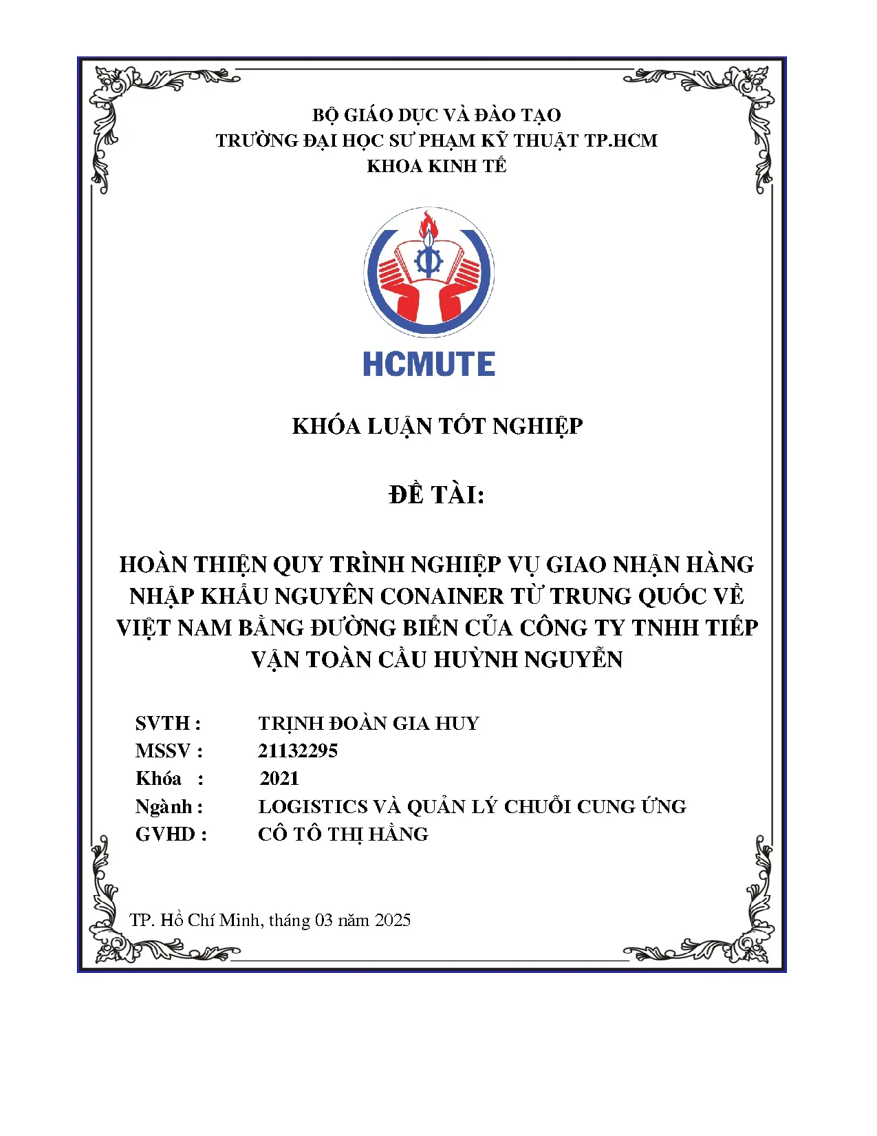 Đồ án tốt nghiệp - Hoàn thiện quy trình nghiệp vụ giao nhận hàng nhập khẩu NCTTQVVNBĐBCCTTTVTCHN