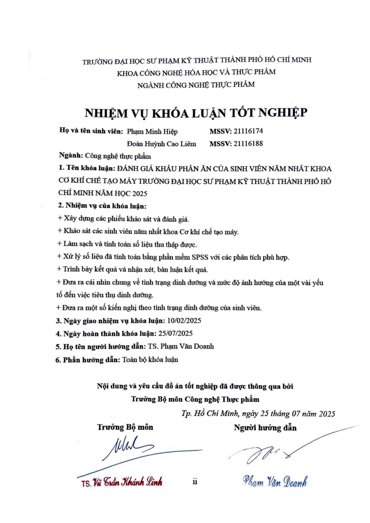 Đồ án tốt nghiệp - Đánh giá khẩu phần ăn của sinh viên năm nhất khoa Cơ khí Chế tạo MTĐHSPKTTPHCMN 2 - Trang 2