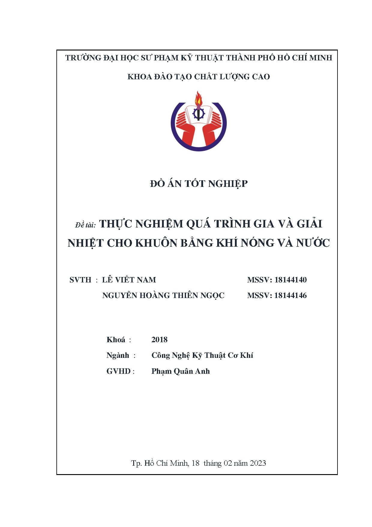 Đồ án tốt nghiệp - Thực nghiệm quá trình gia và giải nhiệt cho khuôn bằng khí nóng và nước