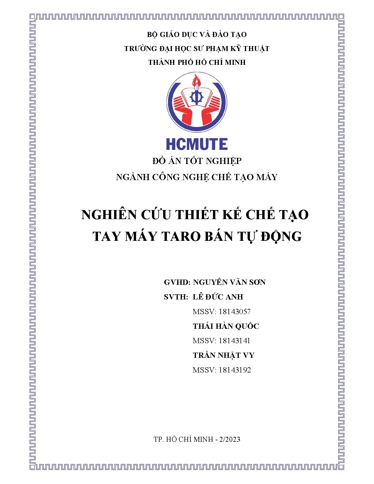 Đồ án tốt nghiệp - Nghiên cứu thiết kế chế tạo tay máy Taro bán tự động