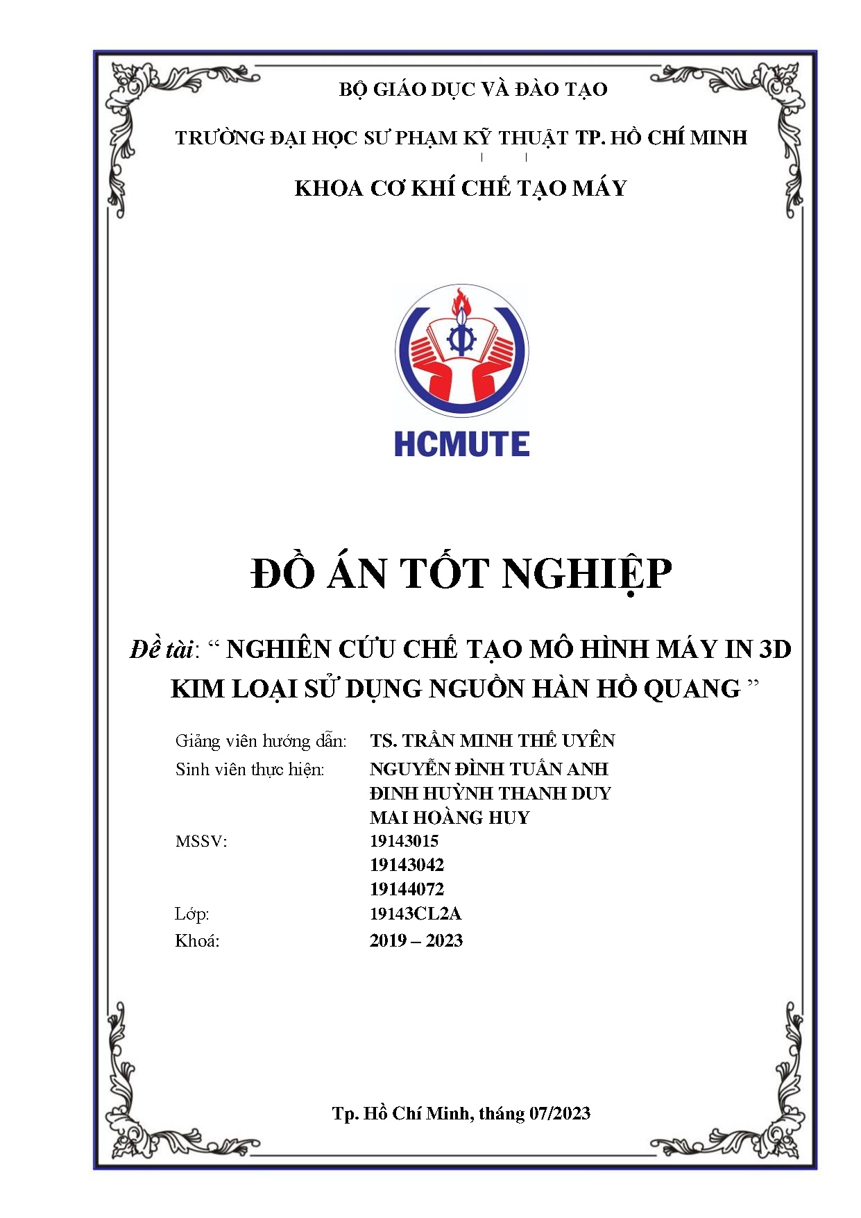 Đồ án tốt nghiệp - Nghiên cứu chế tạo mô hình máy in 3D kim loại sử dụng nguồn hàn hồ quang