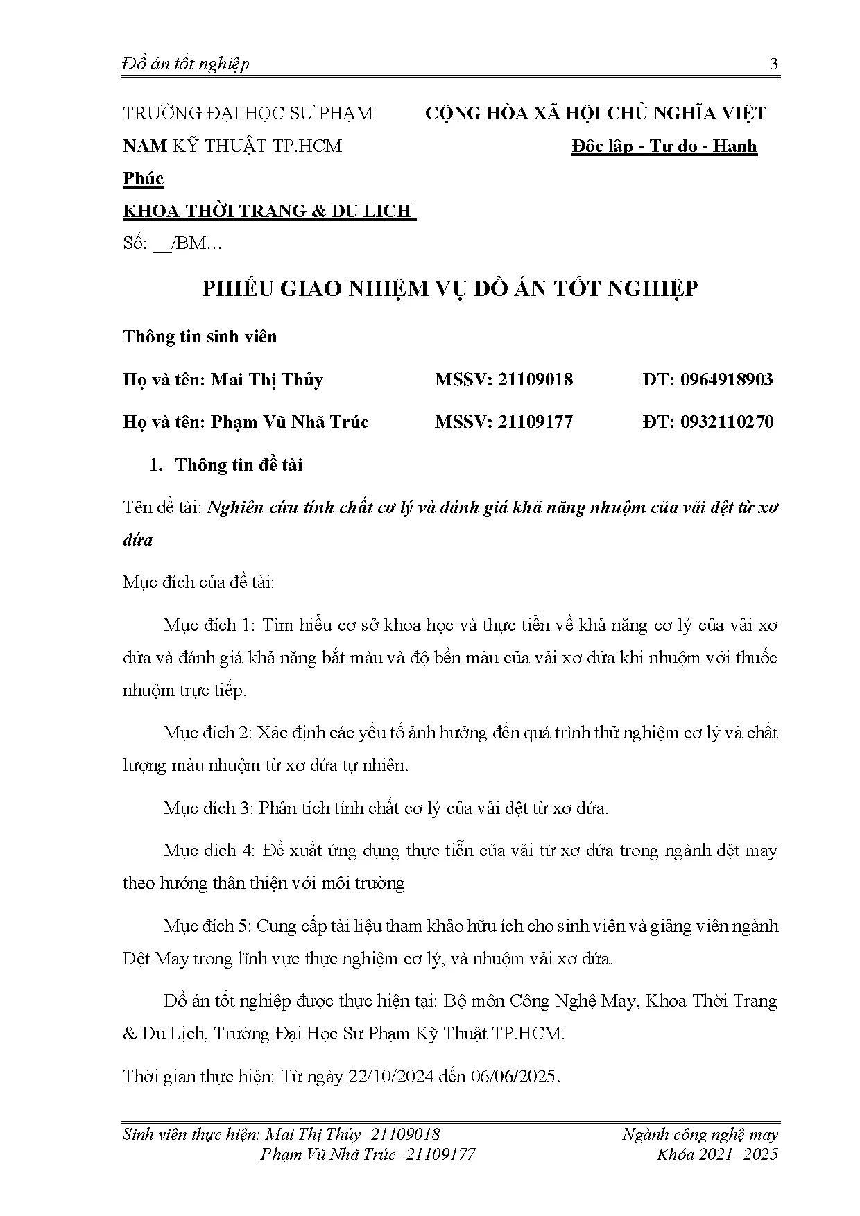 Đồ án tốt nghiệp - Nghiên cứu tính chất cơ lý và đánh giá khả năng nhuộm của vải dệt từ xơ dứa - Trang 3
