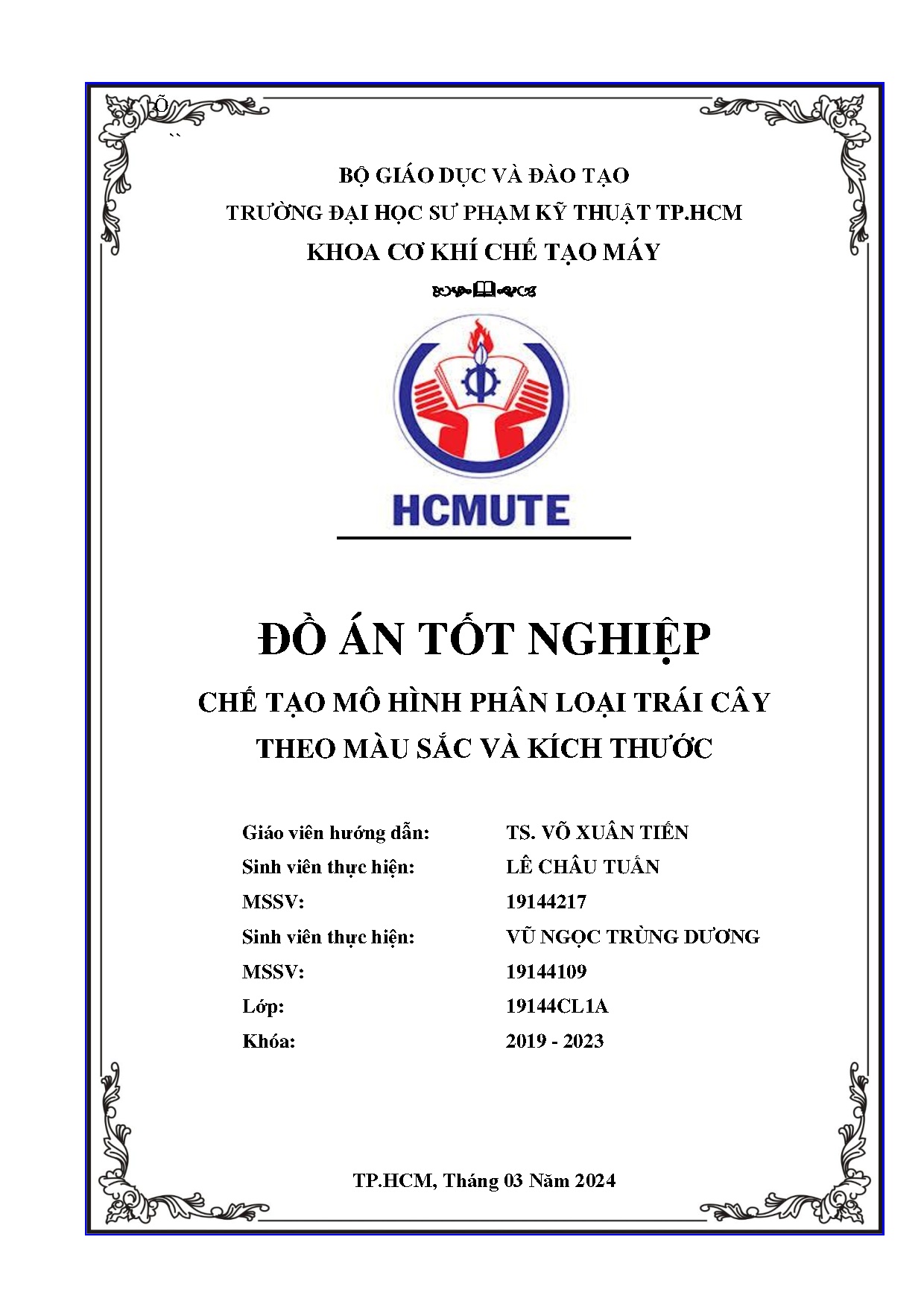 Đồ án tốt nghiệp - Chế tạo mô hình phân loại trái cây theo màu sắc và kích thước