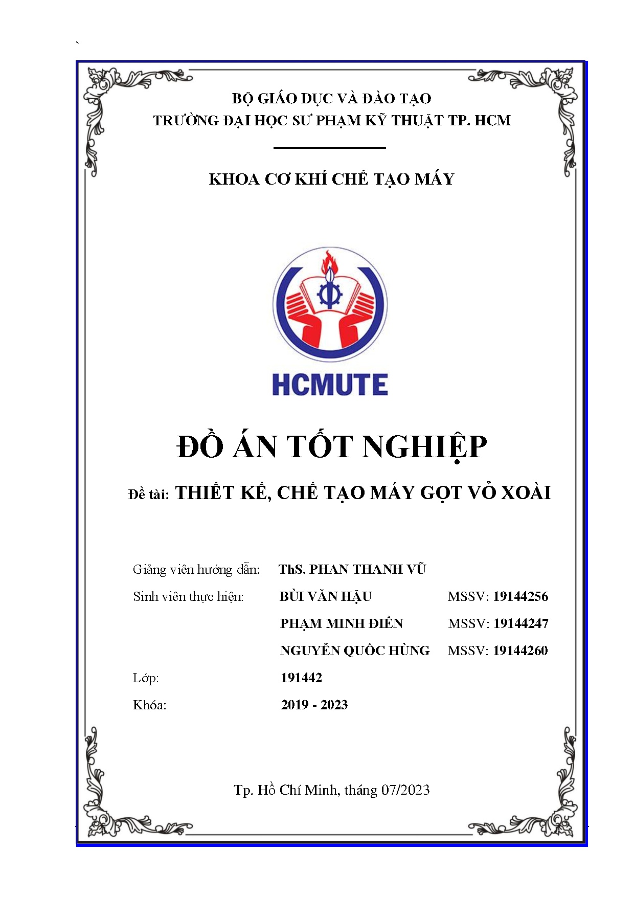 Đồ án tốt nghiệp - Thiết kế, chế tạo máy gọt vỏ xoài