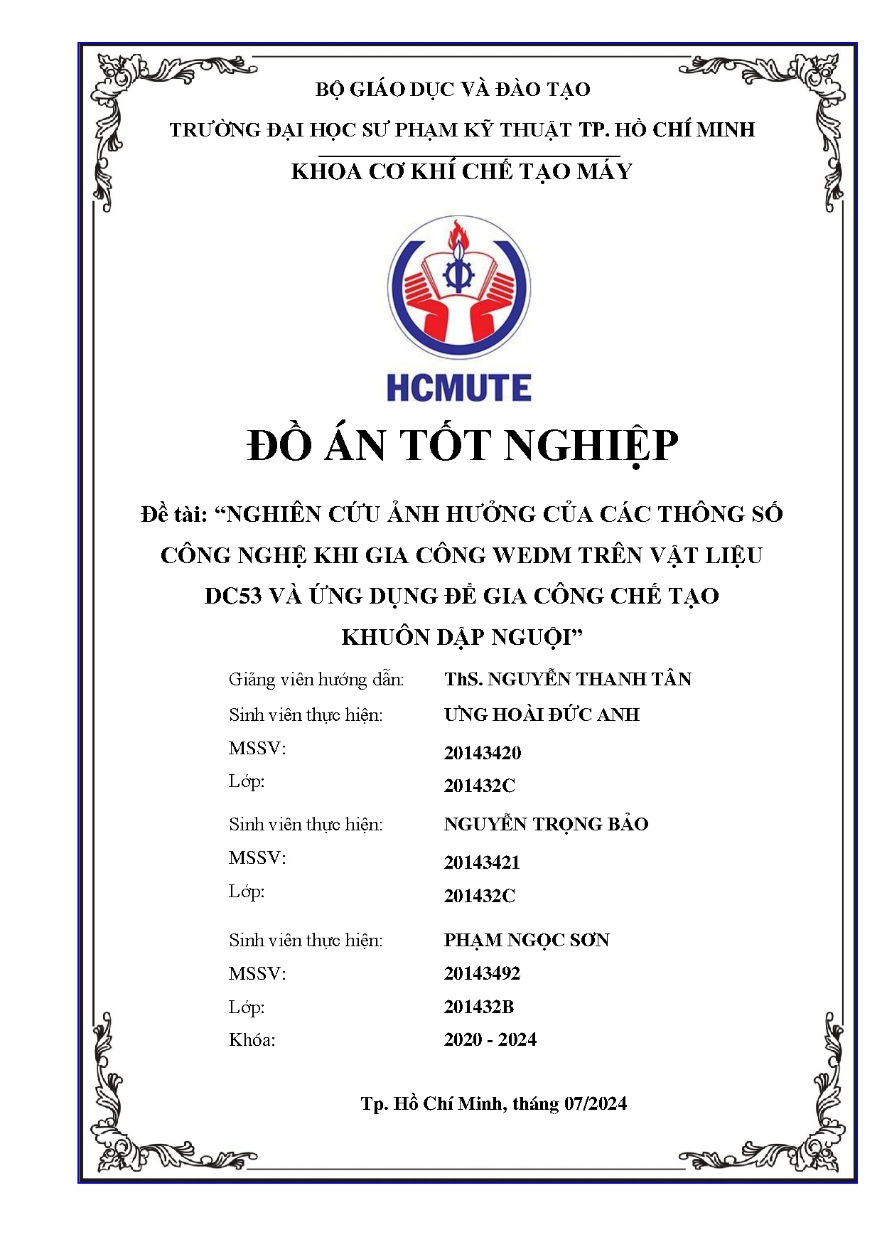 Đồ án tốt nghiệp - Nghiên cứu ảnh hưởng của các thông số công nghệ khi gia công WEDM TVLDVỨDĐGCCTKDN