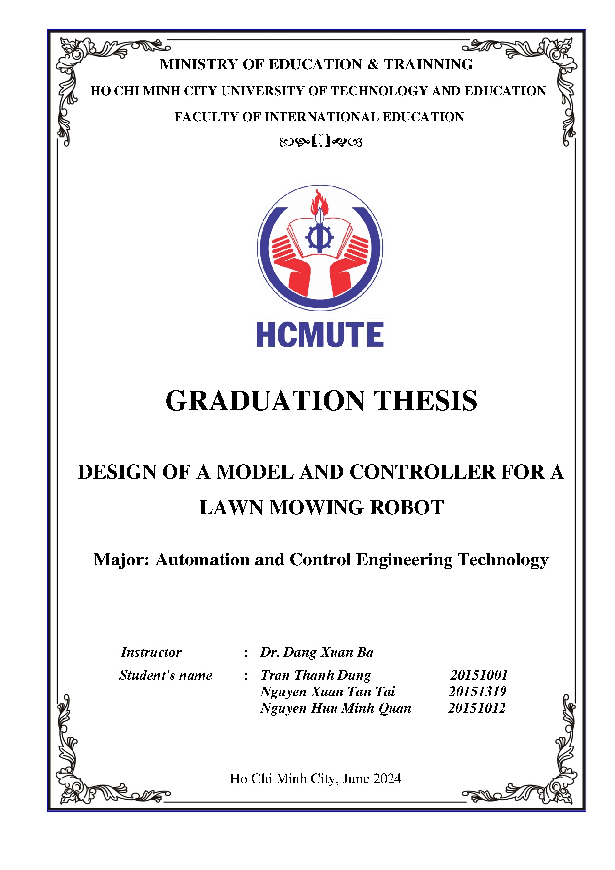 Đồ án tốt nghiệp - Design of a model and controller for a lawn mowing robot