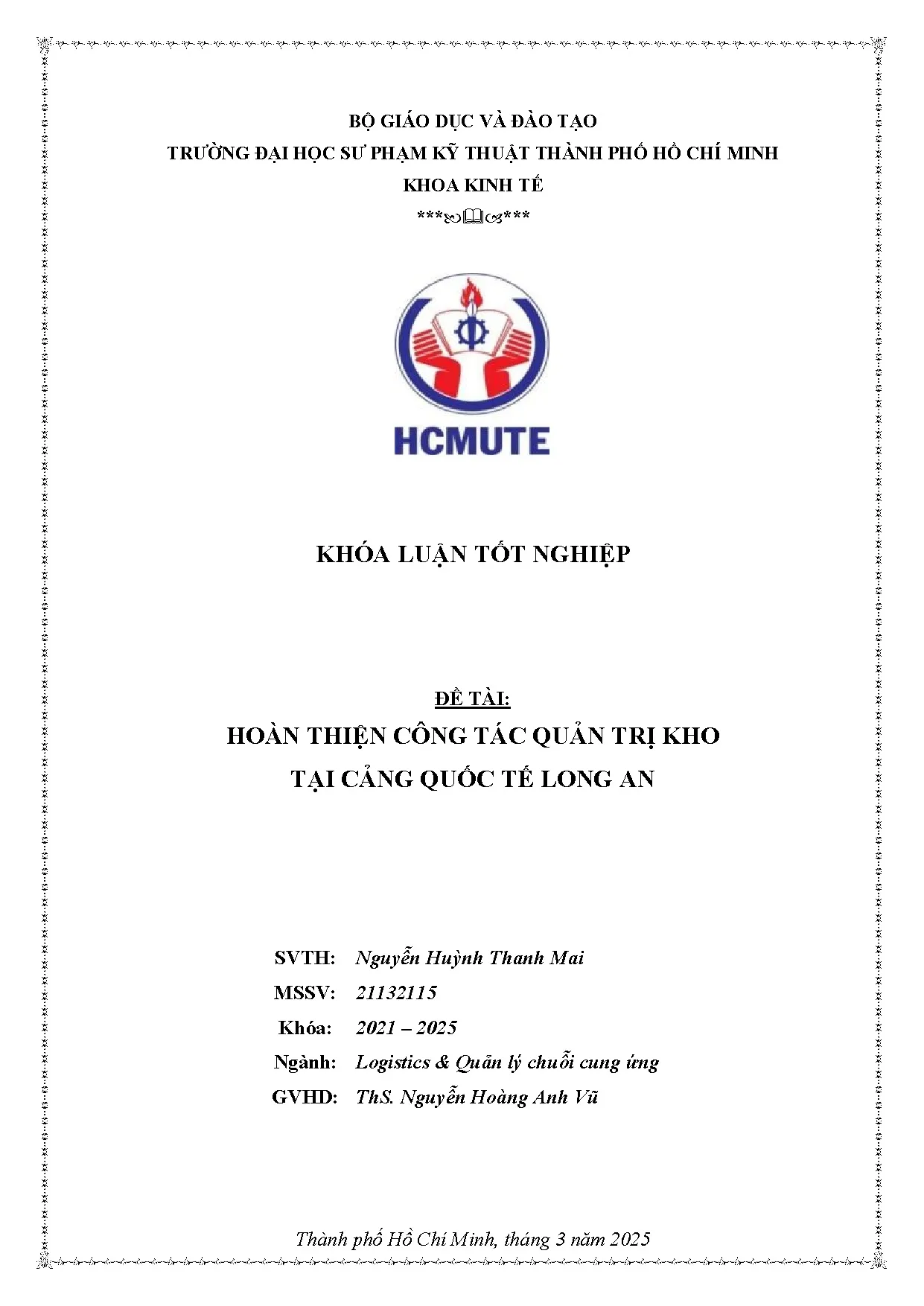 Đồ án tốt nghiệp - Hoàn thiện công tác quản trị kho tại cảng quốc tế Long An