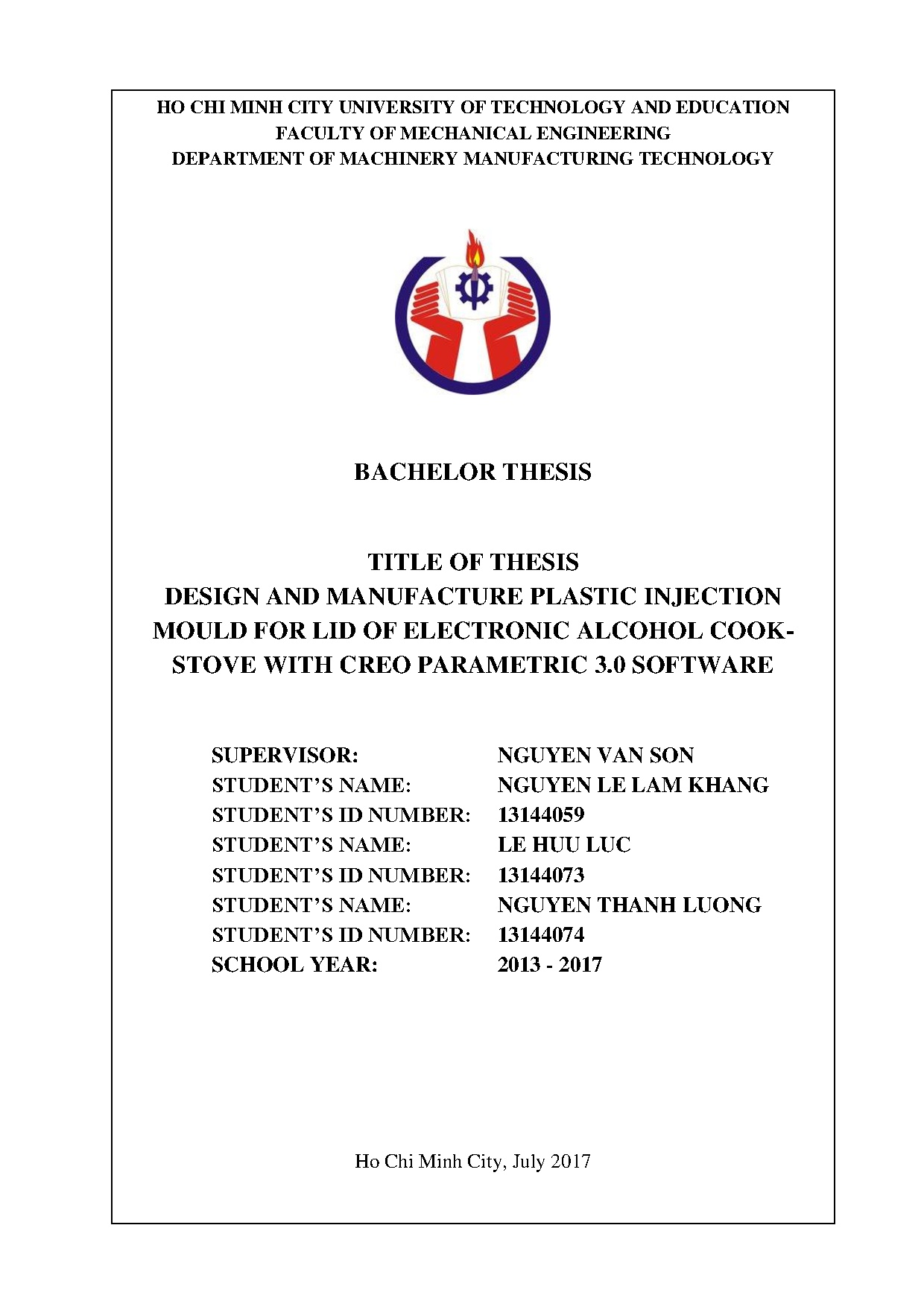 Đồ án tốt nghiệp - Plastic injection mould for lid of electronic alcohol cook - stove