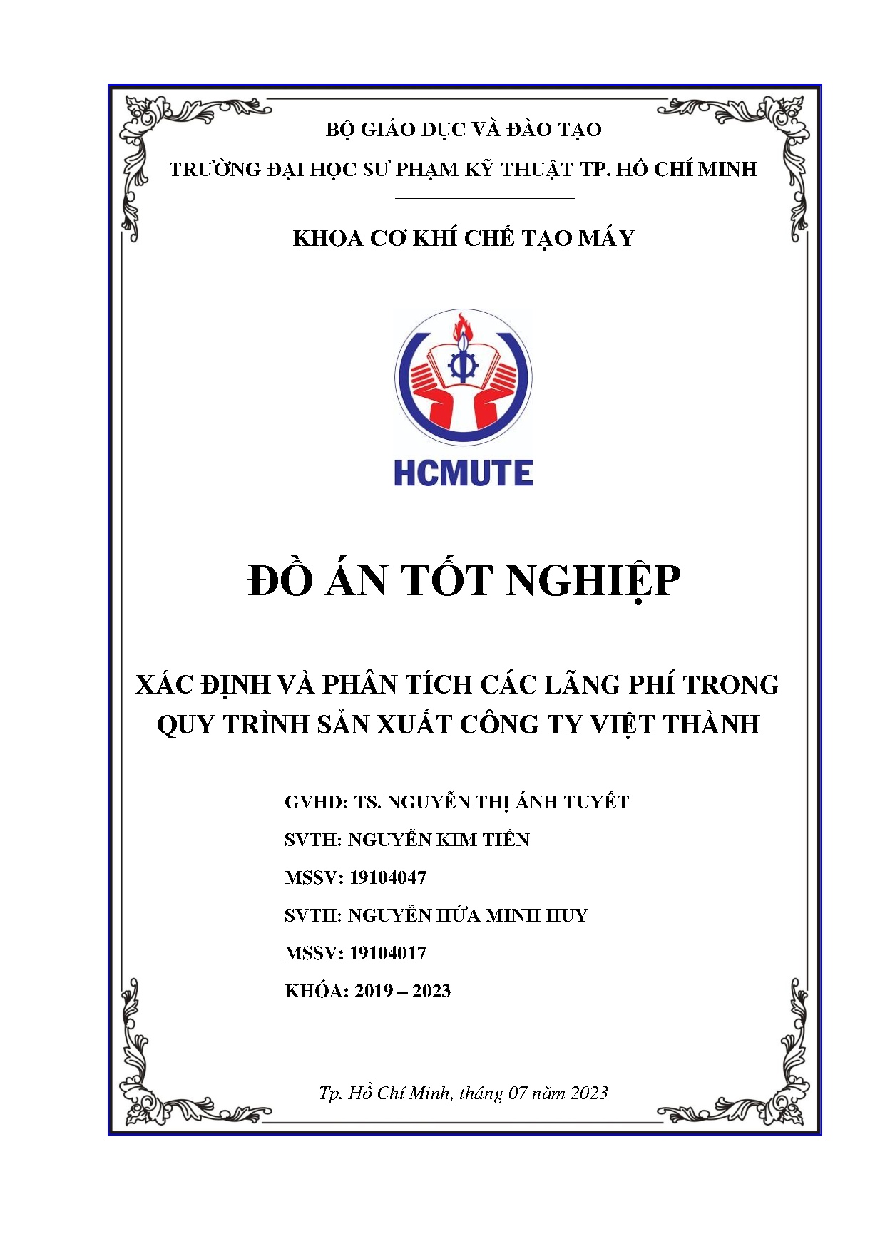 Đồ án tốt nghiệp - Xác định và phân tích các lãng phí trong quy trình sản xuất công ty Việt Thành