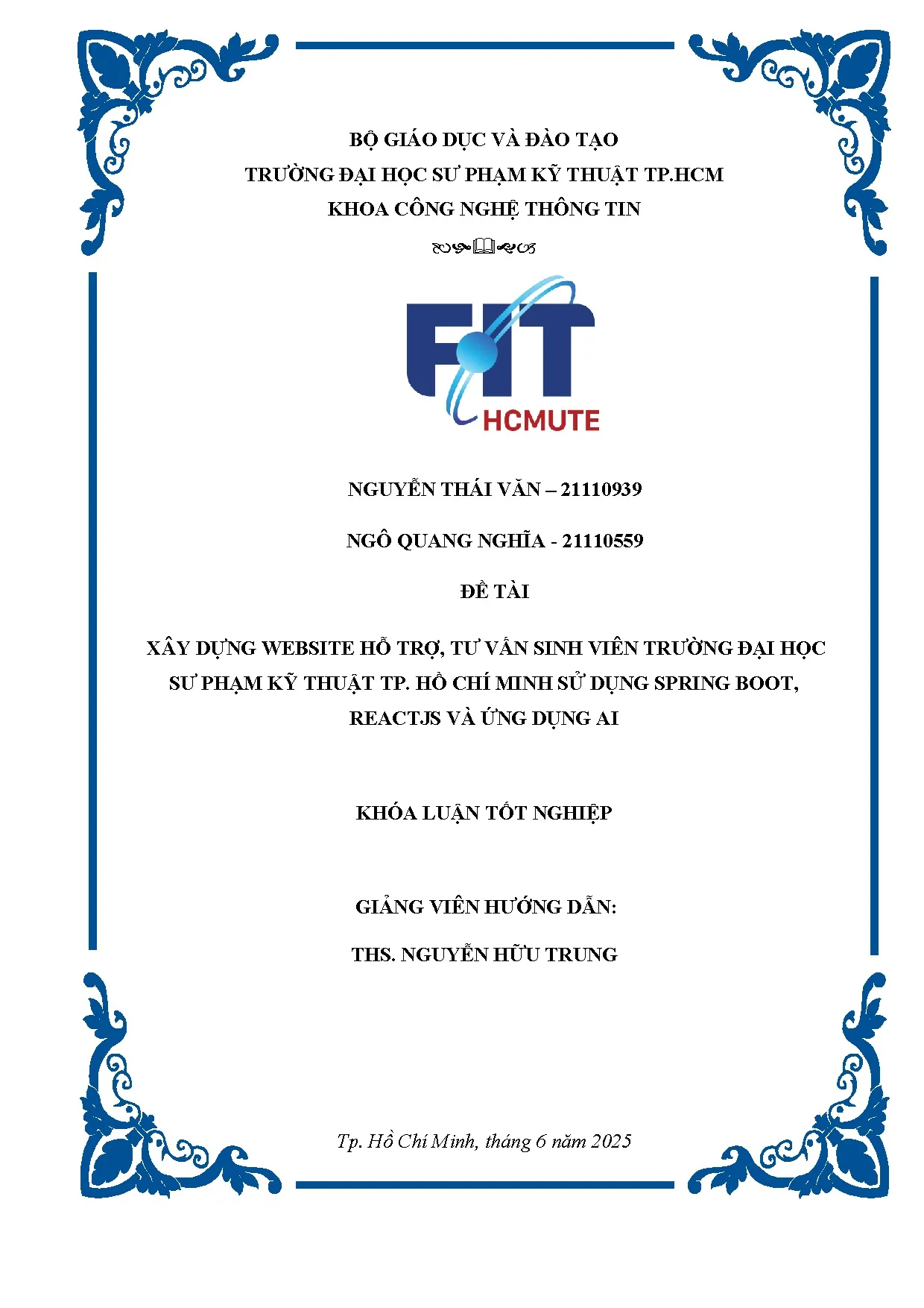 Đồ án tốt nghiệp - Xây dựng Website hỗ trợ, tư vấn sinh viên trường đại học sư PKTT . HCMSDSBRVỨDA