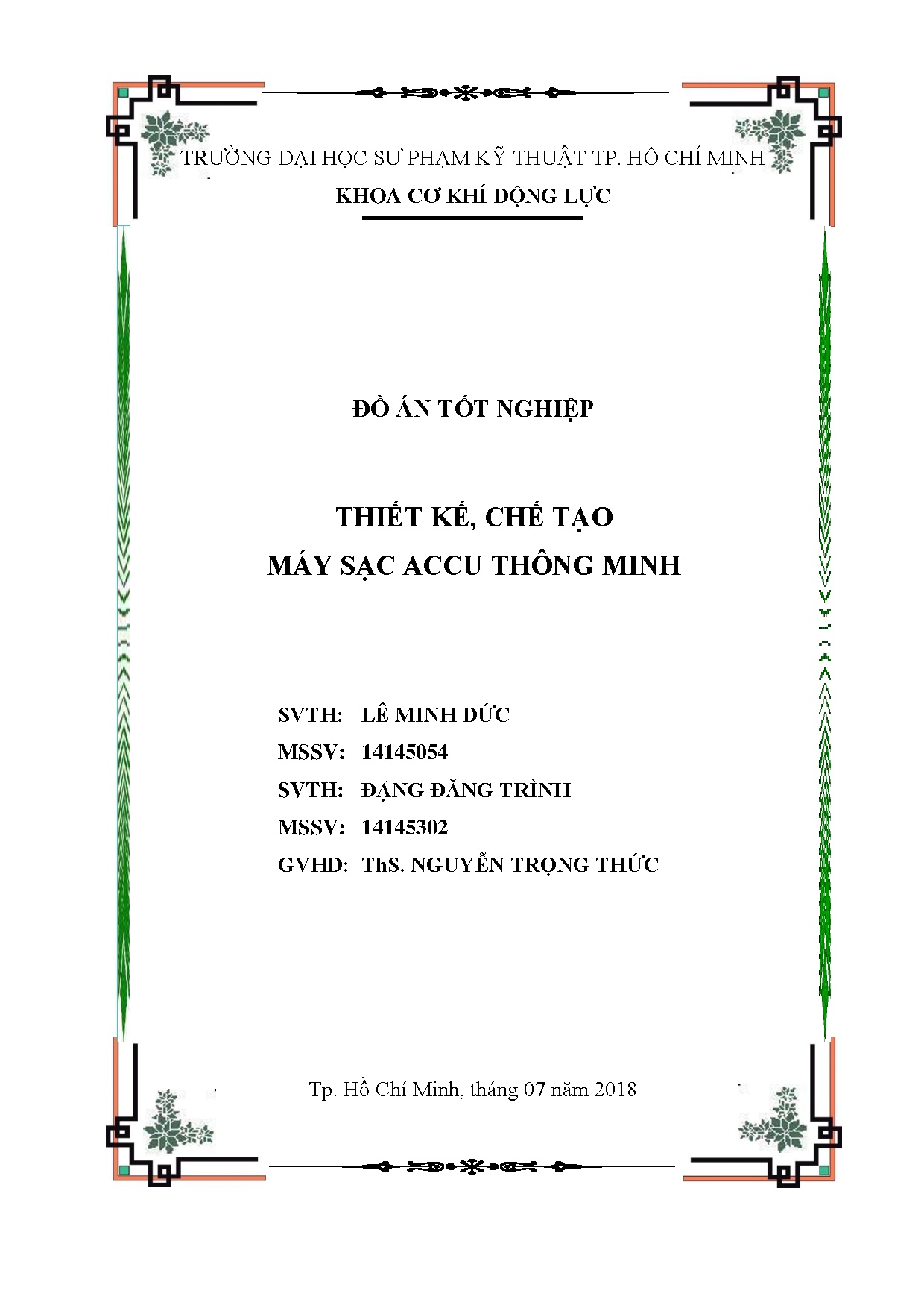 Đồ án tốt nghiệp - Thiết kế, chế tạo máy sạc accu thông minh: Đồ án tốt nghiệp ngành Công nghệ KTÔT