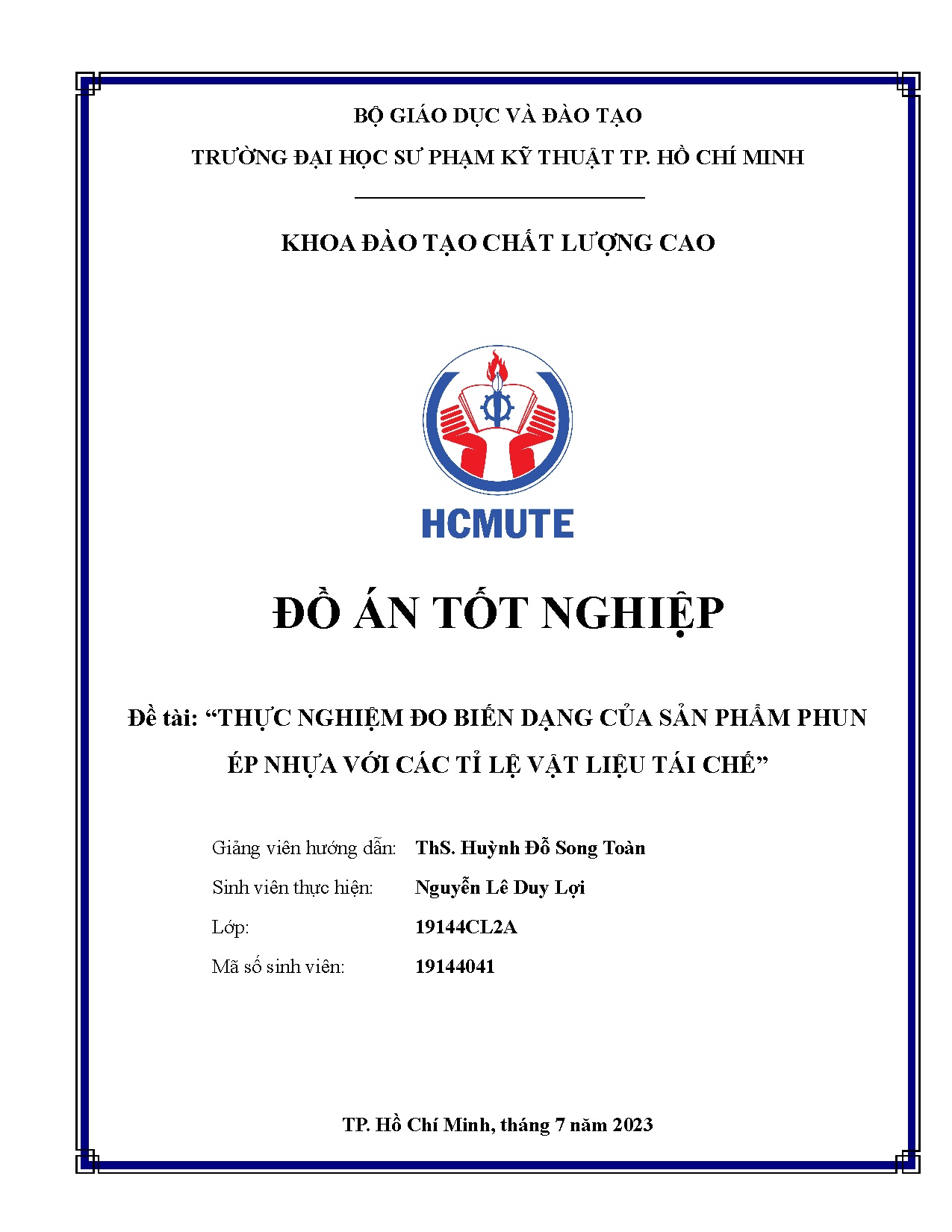 Đồ án tốt nghiệp - Thực nghiệm đo biến dạng của sản phẩm phun ép nhựa với các tỉ lệ vật liệu tái chế