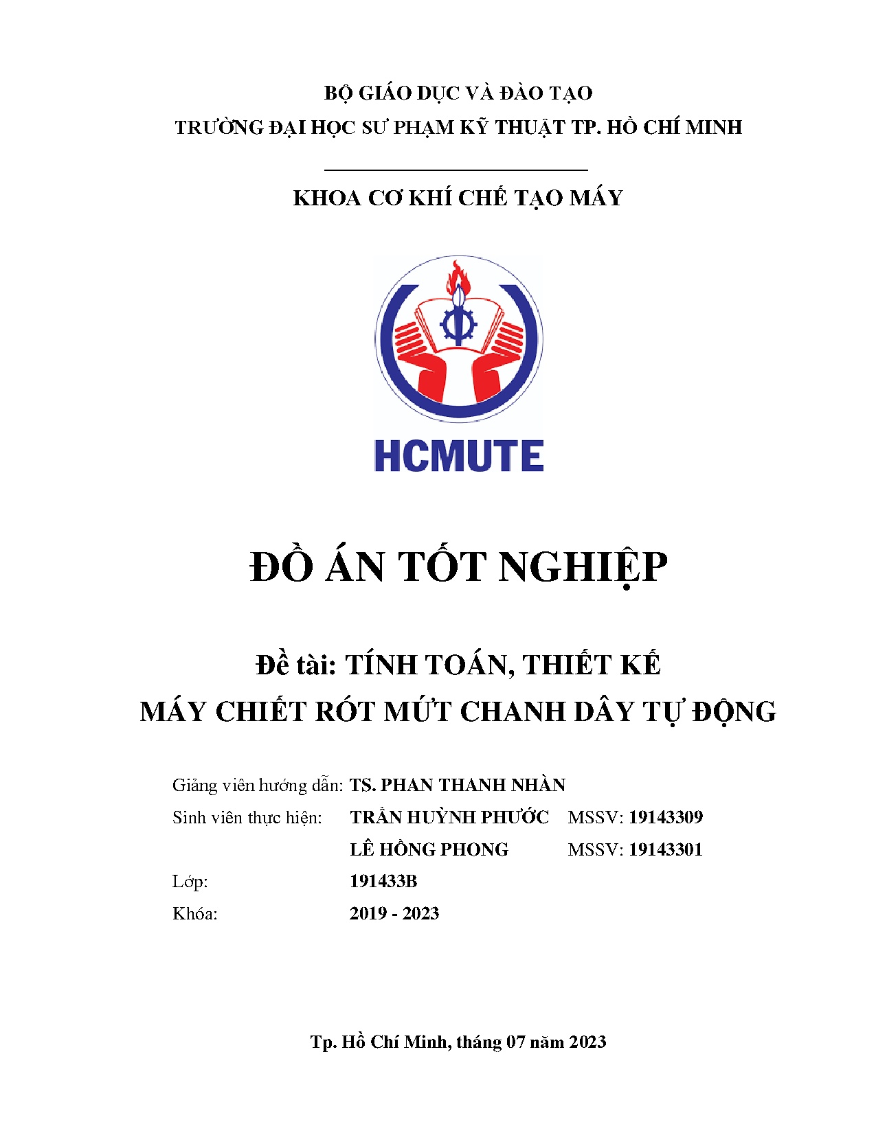 Đồ án tốt nghiệp - Tính toán, thiết kế máy chiết rót mứt chanh dây tự động