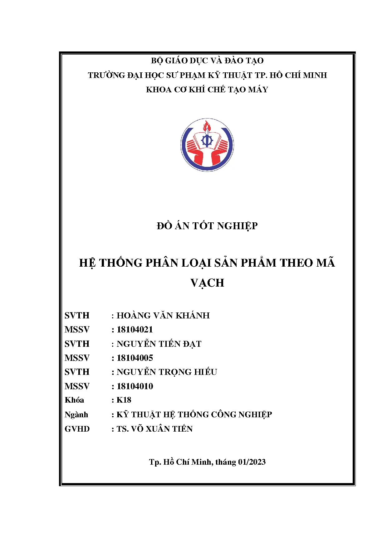 Đồ án tốt nghiệp - Hệ thống phân loại sản phẩm theo mã vạch