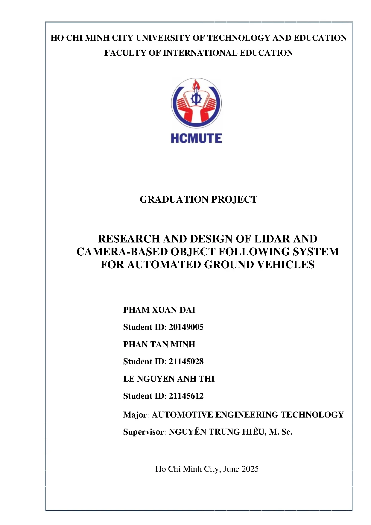 Đồ án tốt nghiệp - Research and design of lidar and camera-based object following system for AGV