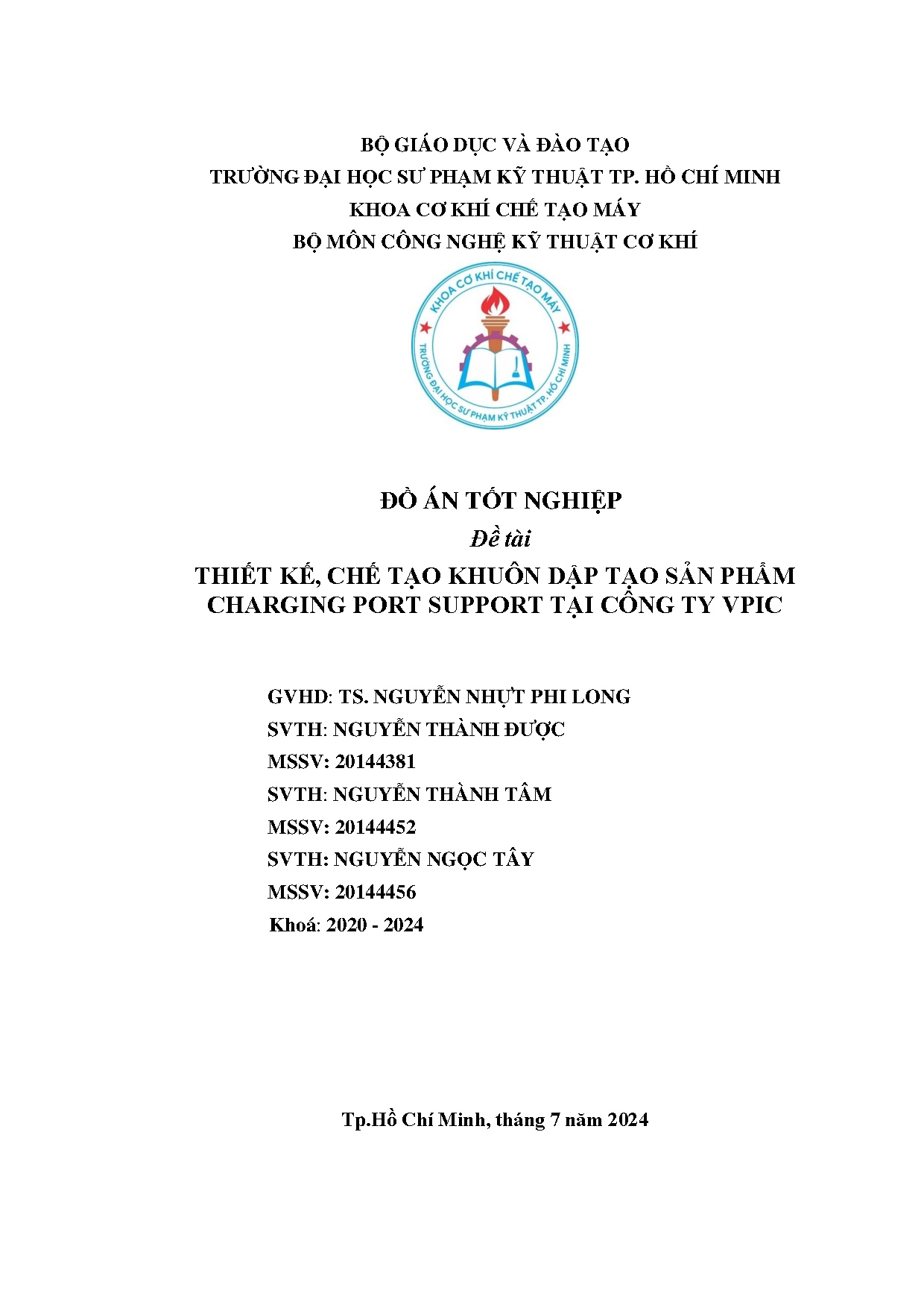 Đồ án tốt nghiệp - Thiết kế, chế tạo khuôn dập tạo sản phẩm Charging port support tại công ty Vpic
