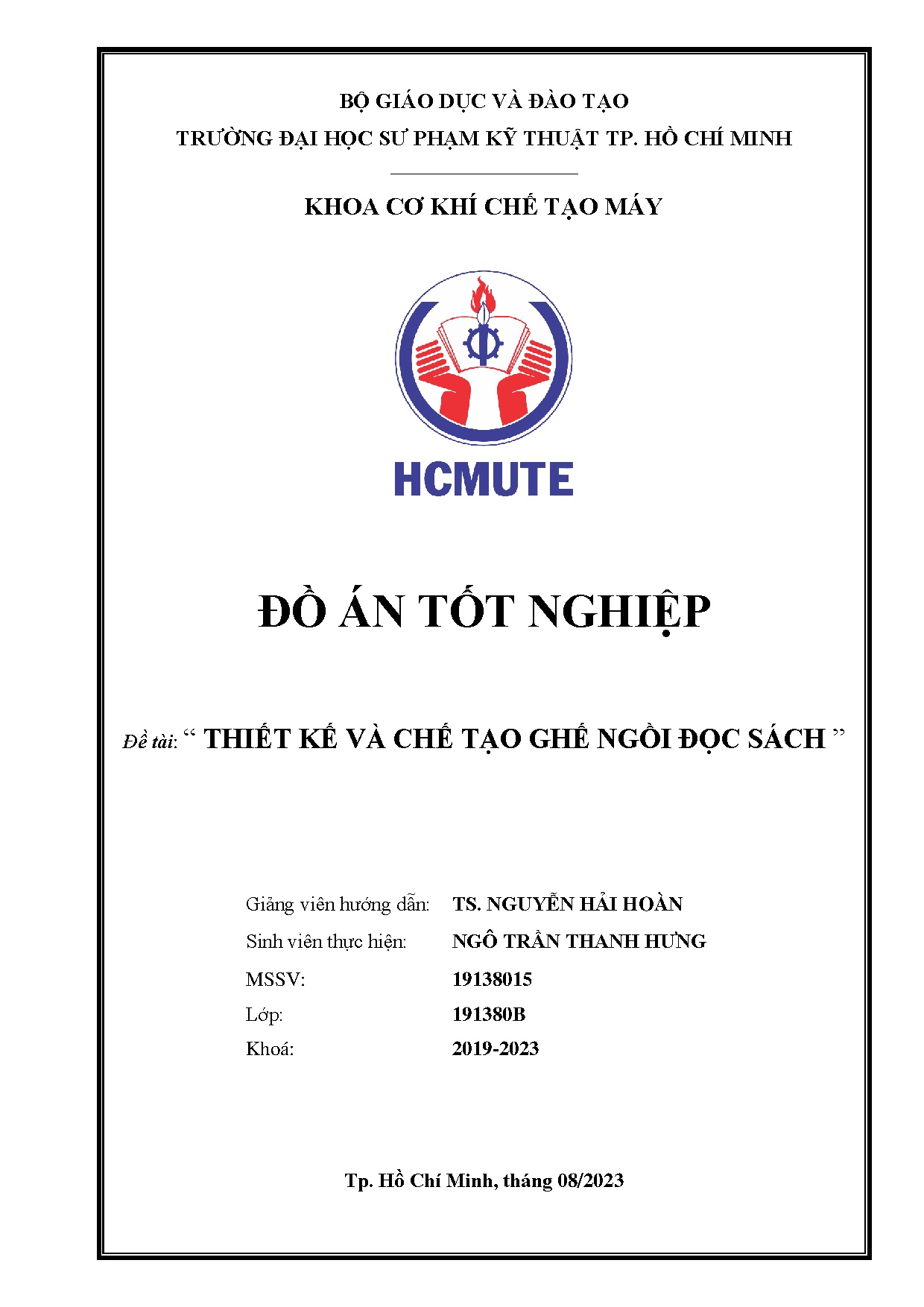 Đồ án tốt nghiệp - Thiết kế và chế tạo ghế ngồi đọc sách