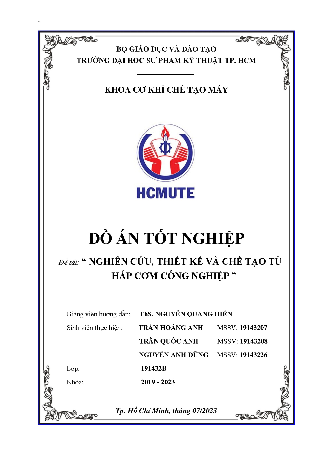 Đồ án tốt nghiệp - Nghiên cứu, thiết kế và chế tạo tủ hấp cơm công nghiệp