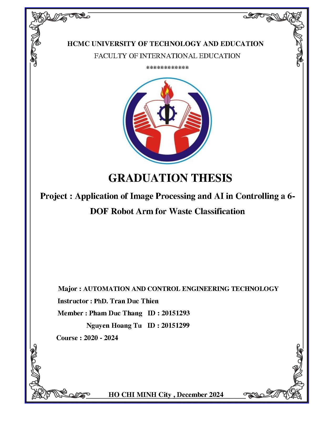 Đồ án tốt nghiệp - Application of Image Processing and AI in Controlling a 6-DOF Robot Arm for WC
