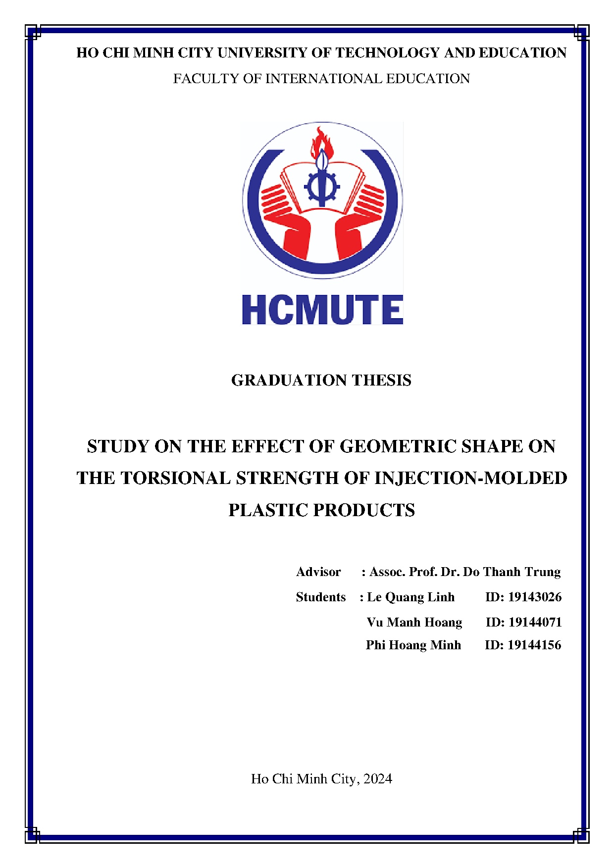 Đồ án tốt nghiệp - Study on the effect of geometric shape on the torsional strength of IPP