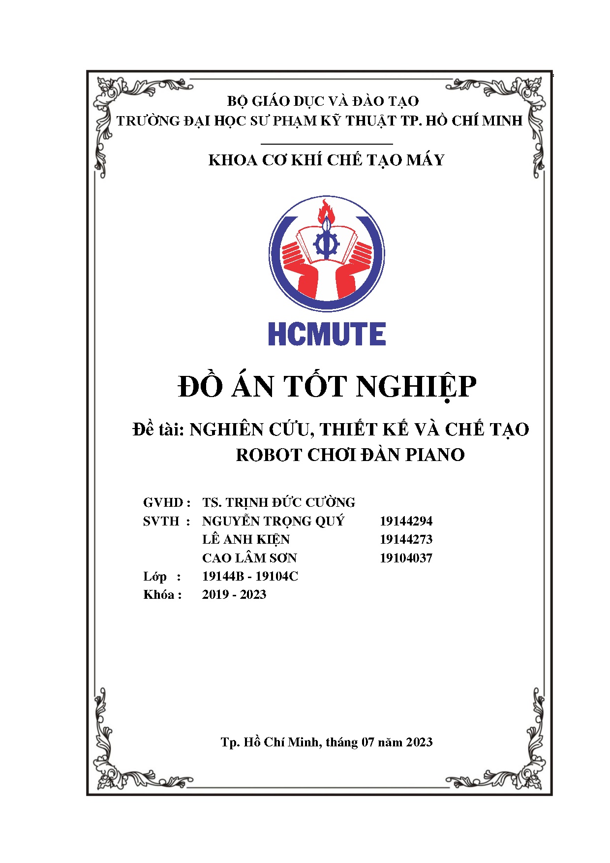 Đồ án tốt nghiệp - Nghiên cứu, thiết kế và chế tạo Robot chơi đàn Piano