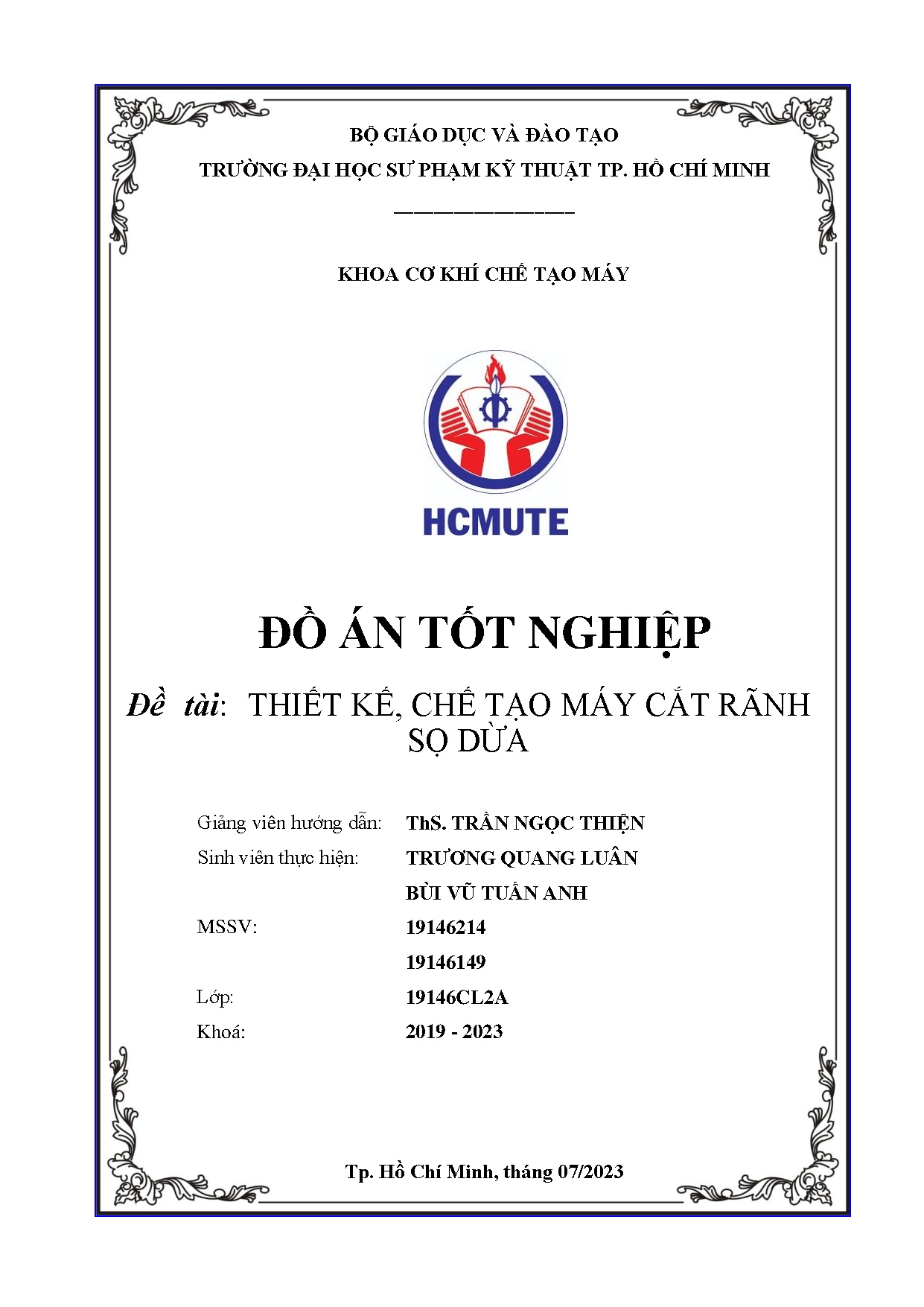 Đồ án tốt nghiệp - Thiết kế, chế tạo máy cắt rãnh sọ dừa