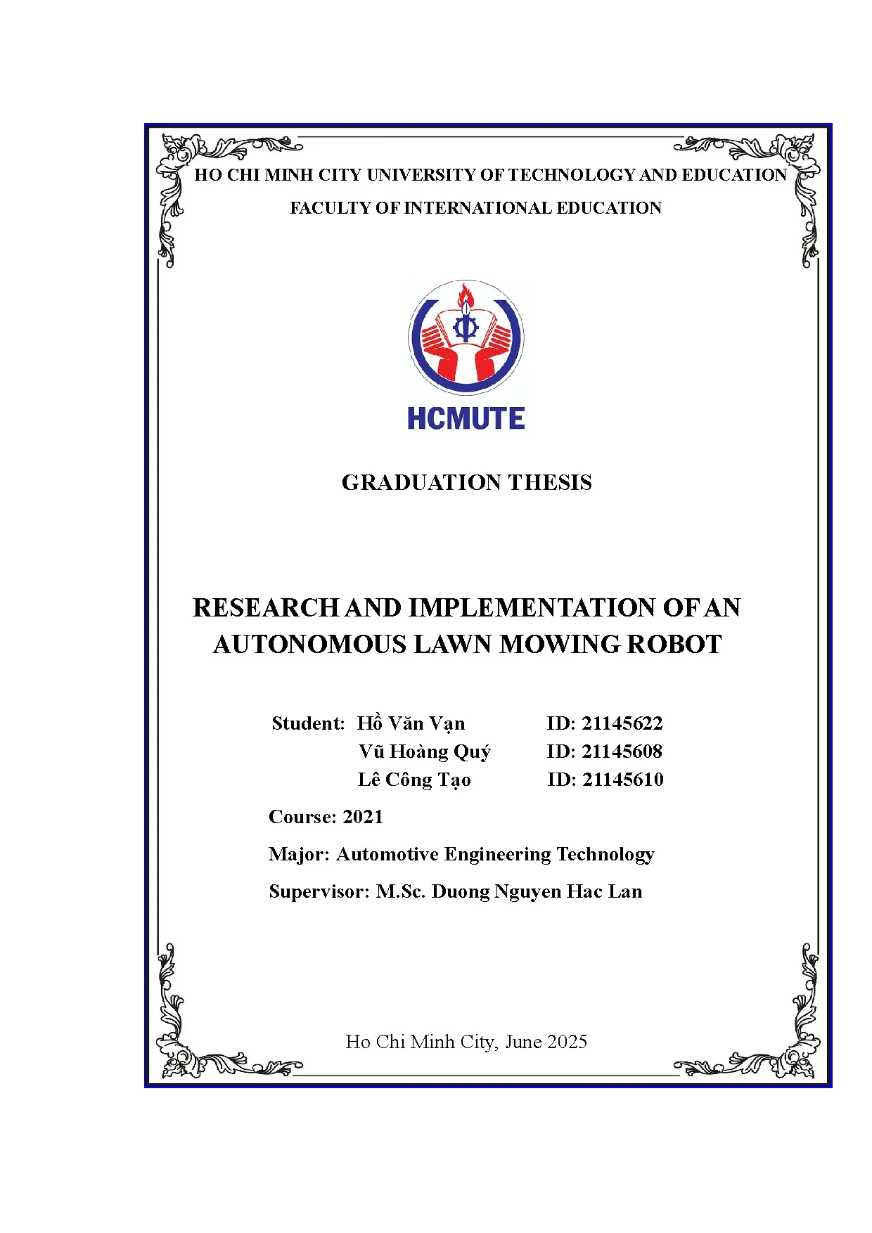 Đồ án tốt nghiệp - Research and implementation of an autonomous lawn mowing robot