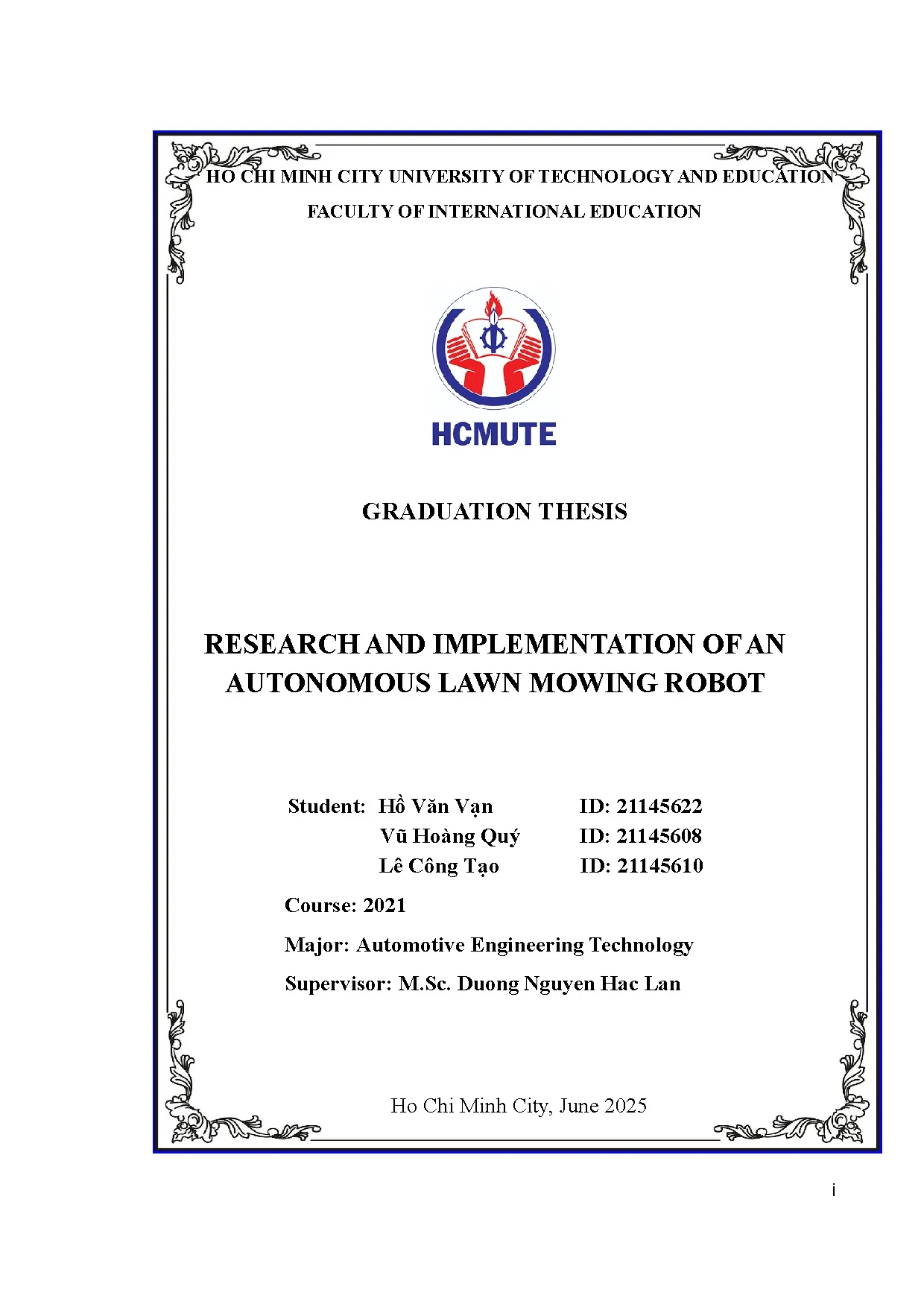 Đồ án tốt nghiệp - Research and implementation of an autonomous lawn mowing robot - Trang 2