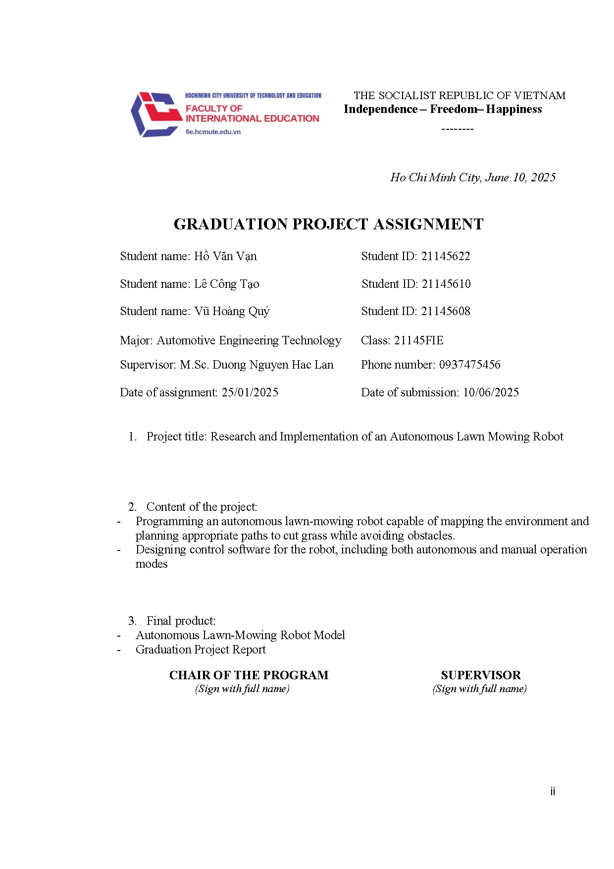 Đồ án tốt nghiệp - Research and implementation of an autonomous lawn mowing robot - Trang 3