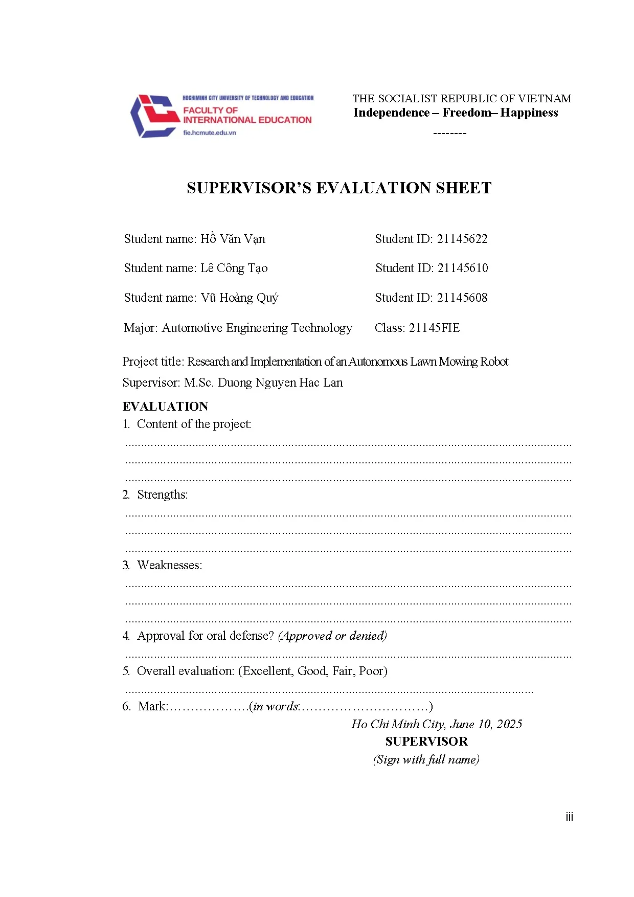 Đồ án tốt nghiệp - Research and implementation of an autonomous lawn mowing robot - Trang 4