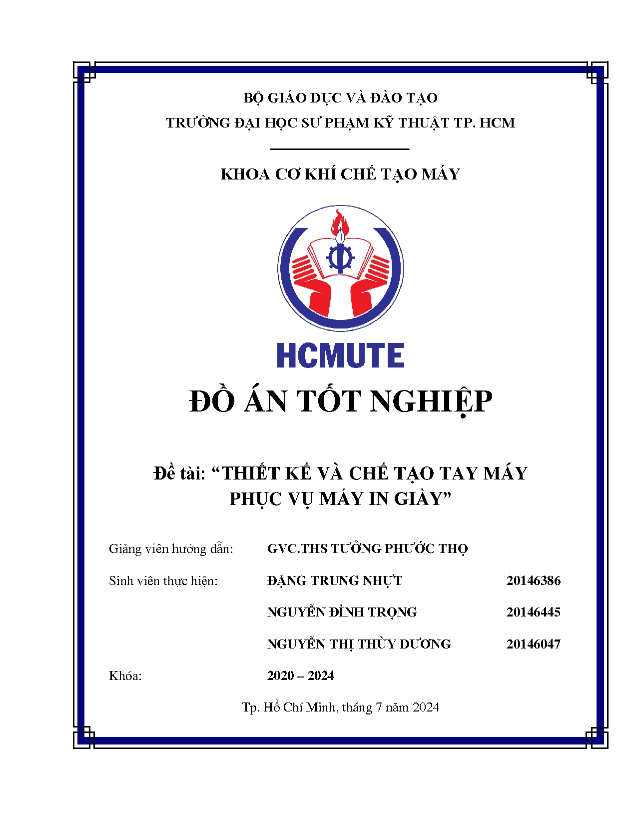 Đồ án tốt nghiệp - Thiết kế và chế tạo tay máy phục vụ máy in giày