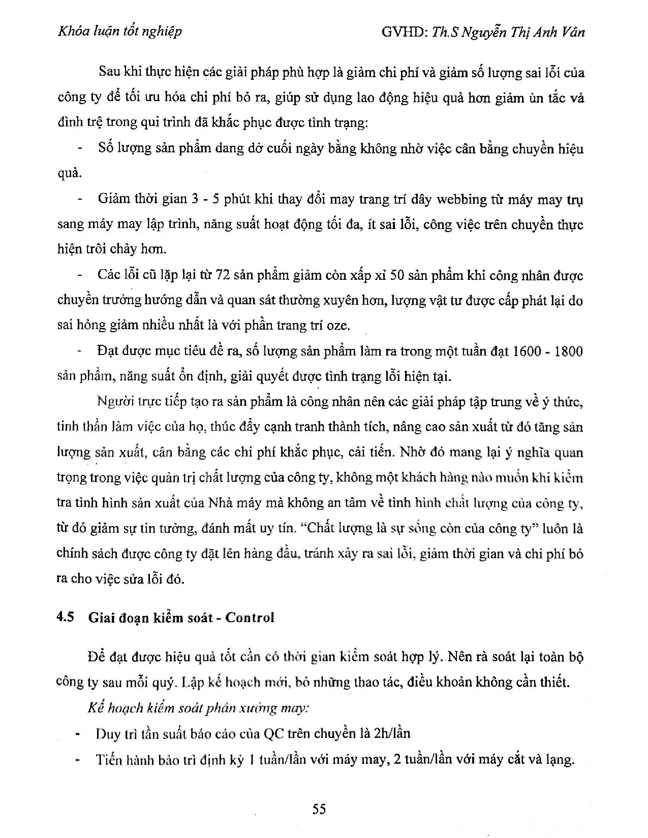 Đồ án tốt nghiệp - Áp dụng phương pháp DMAIC vào quá trình kiểm soát chất lượng tại CTCP đầu tư TB - Trang 64