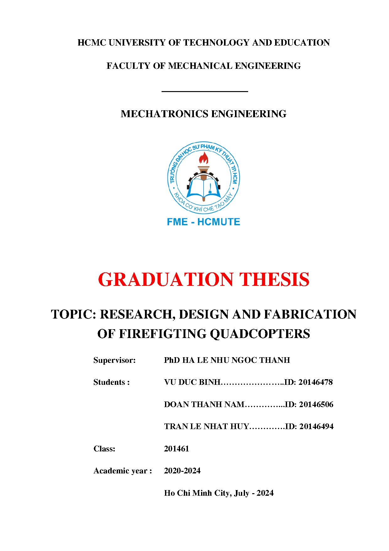 Đồ án tốt nghiệp - Research, design and fabrication of firefighting quadcopters