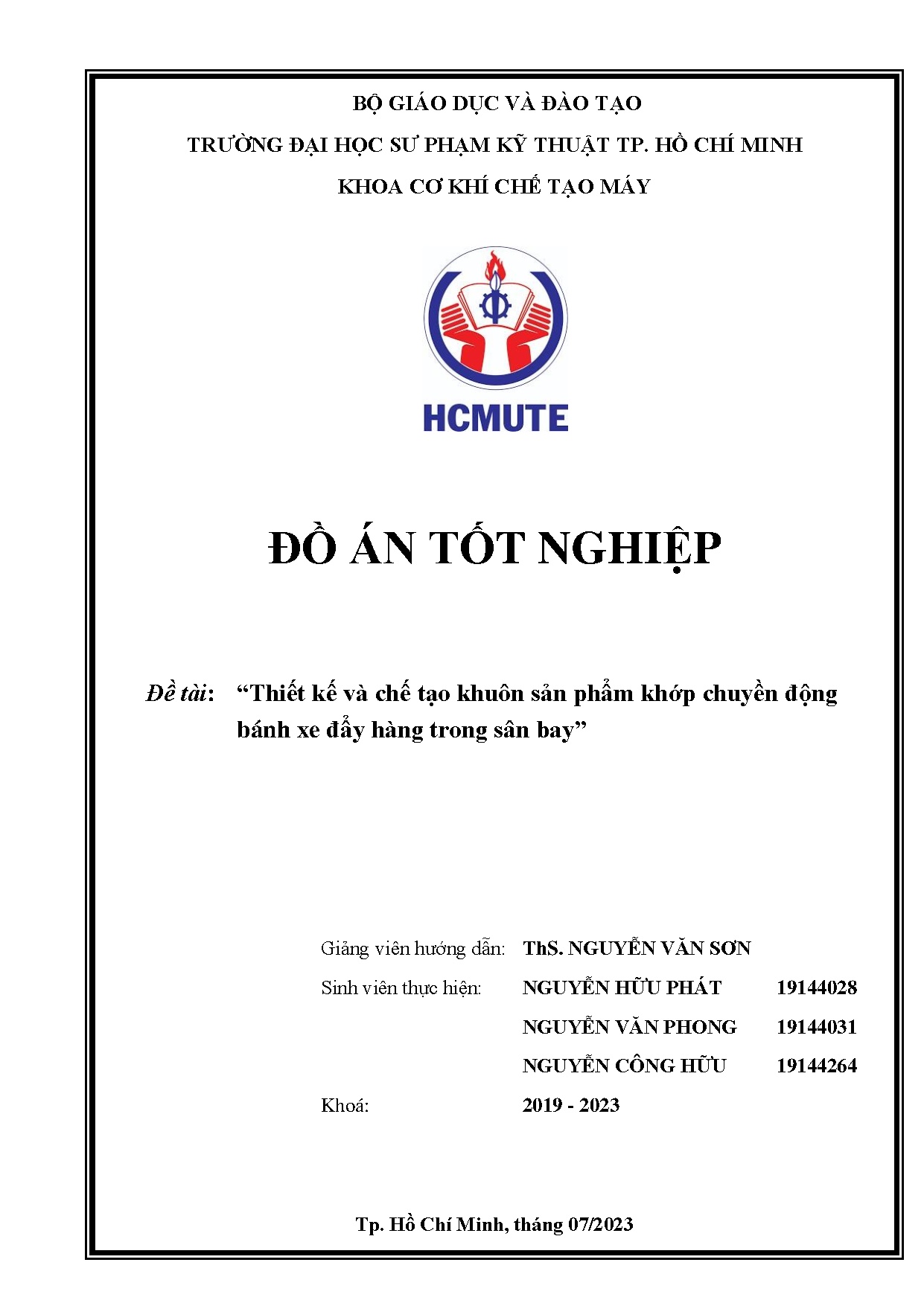 Đồ án tốt nghiệp - Thiết kế và chế tạo khuôn sản phẩm khớp chuyển động bánh xe đẩy hàng trong sân B