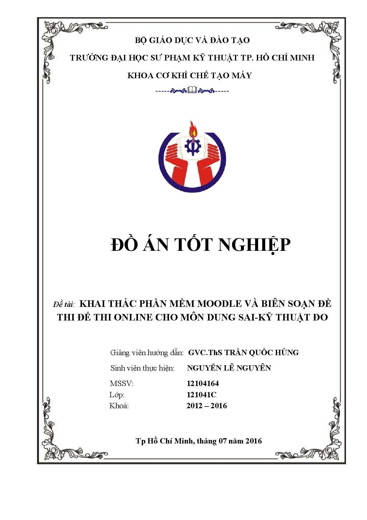 Đồ án tốt nghiệp - Khai thác phần mềm Moodle và biên soạn đề thi để thi online cho môn Dung S - KTĐ