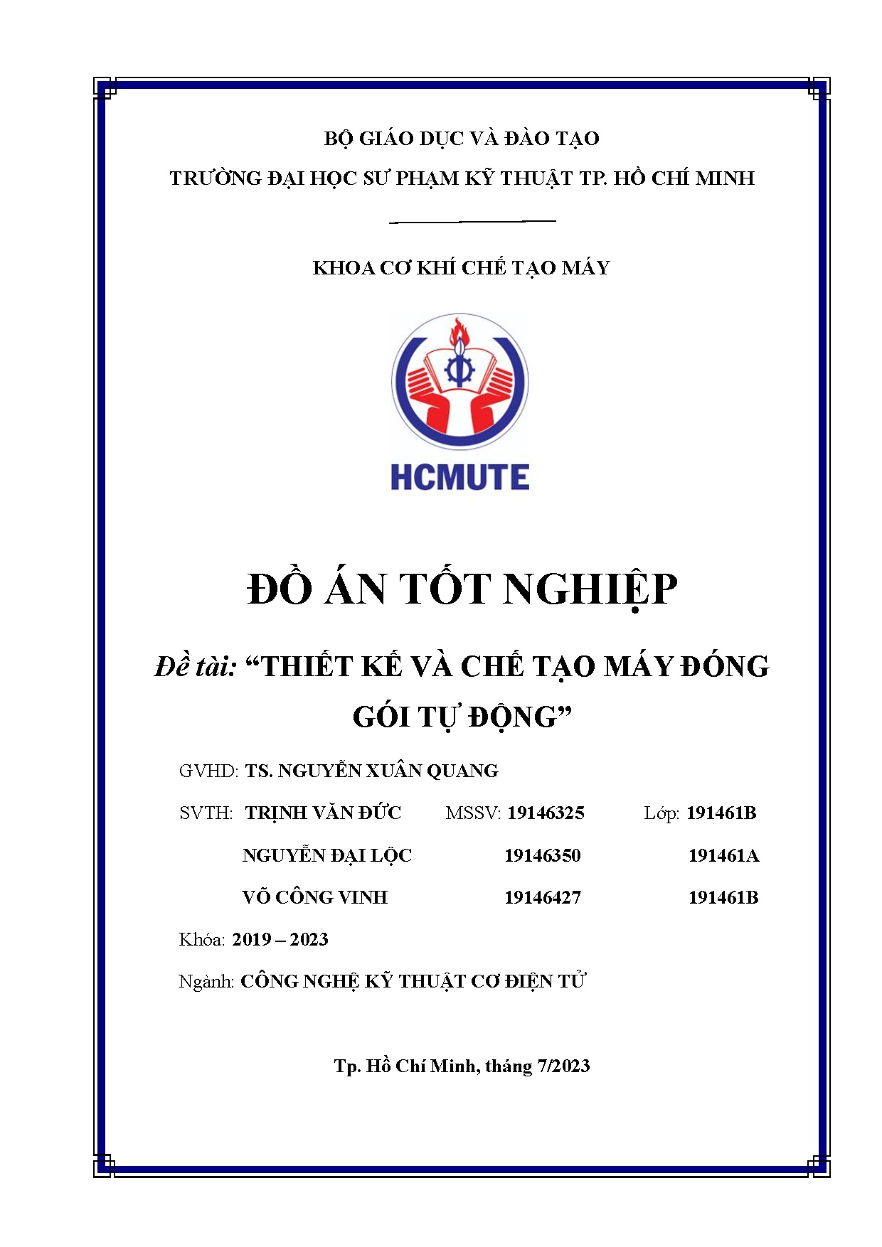 Đồ án tốt nghiệp - Thiết kế và chế tạo máy đóng gói tự động