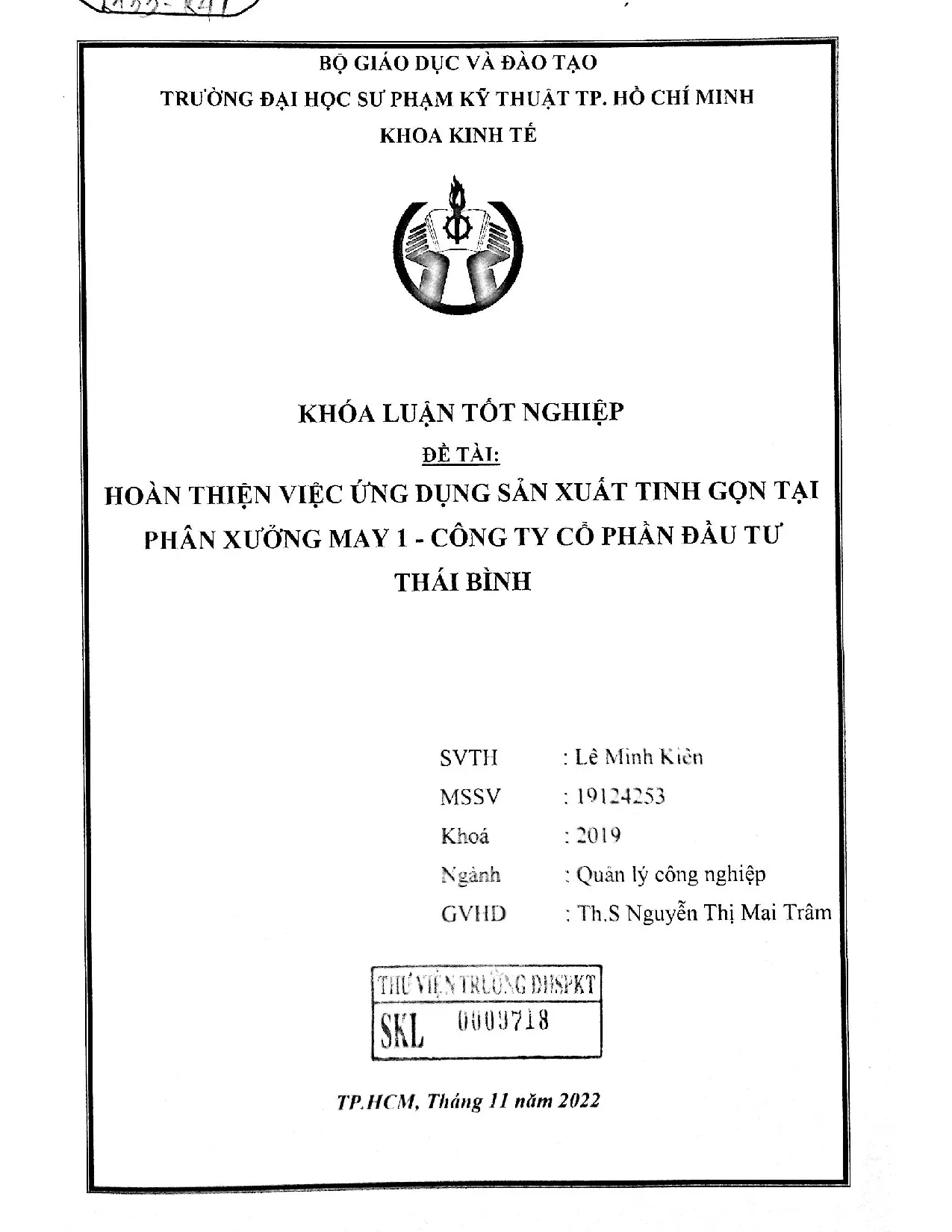 Đồ án tốt nghiệp - Hoàn thiện việc ứng dụng sản xuất tinh gọn tại phân xưởng may 1 - công ty CPĐTTB