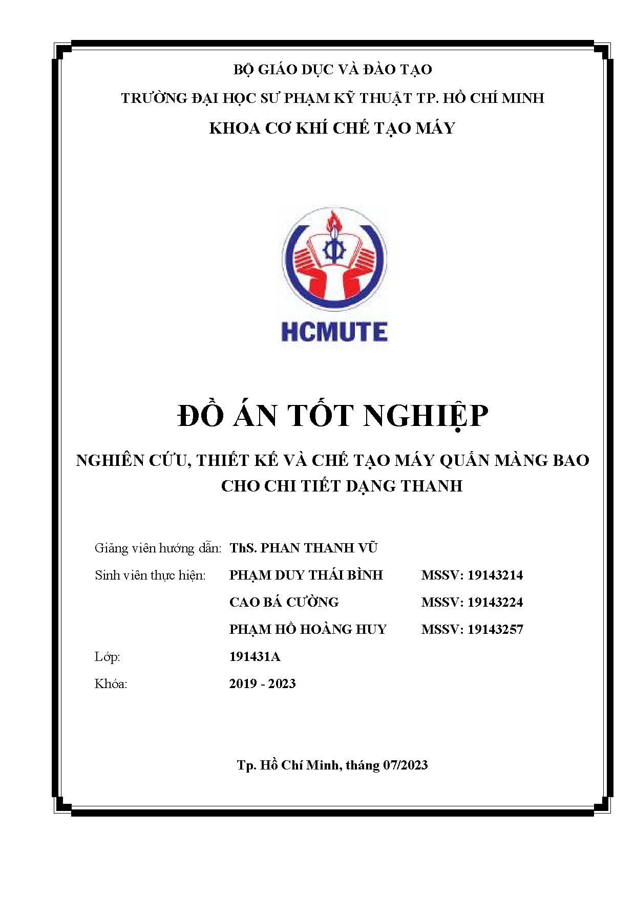 Đồ án tốt nghiệp - Ngiên cứu, thiết kế và chế tạo máy quấn màng bao cho chi tiết dạng thanh