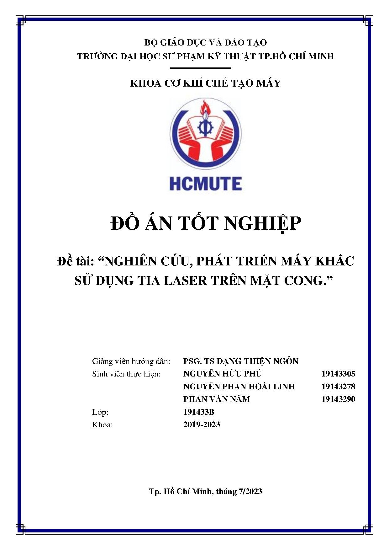 Đồ án tốt nghiệp - Nghiên cứu, phát triển máy khắc sử dụng tia laser trên mặt cong