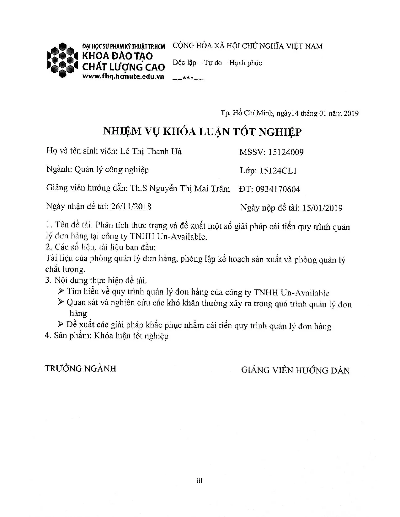 Đồ án tốt nghiệp - Phân tích thực trạng và đề xuất một số giải pháp cải tiến qui trình quản LĐHTCTTU - Trang 2
