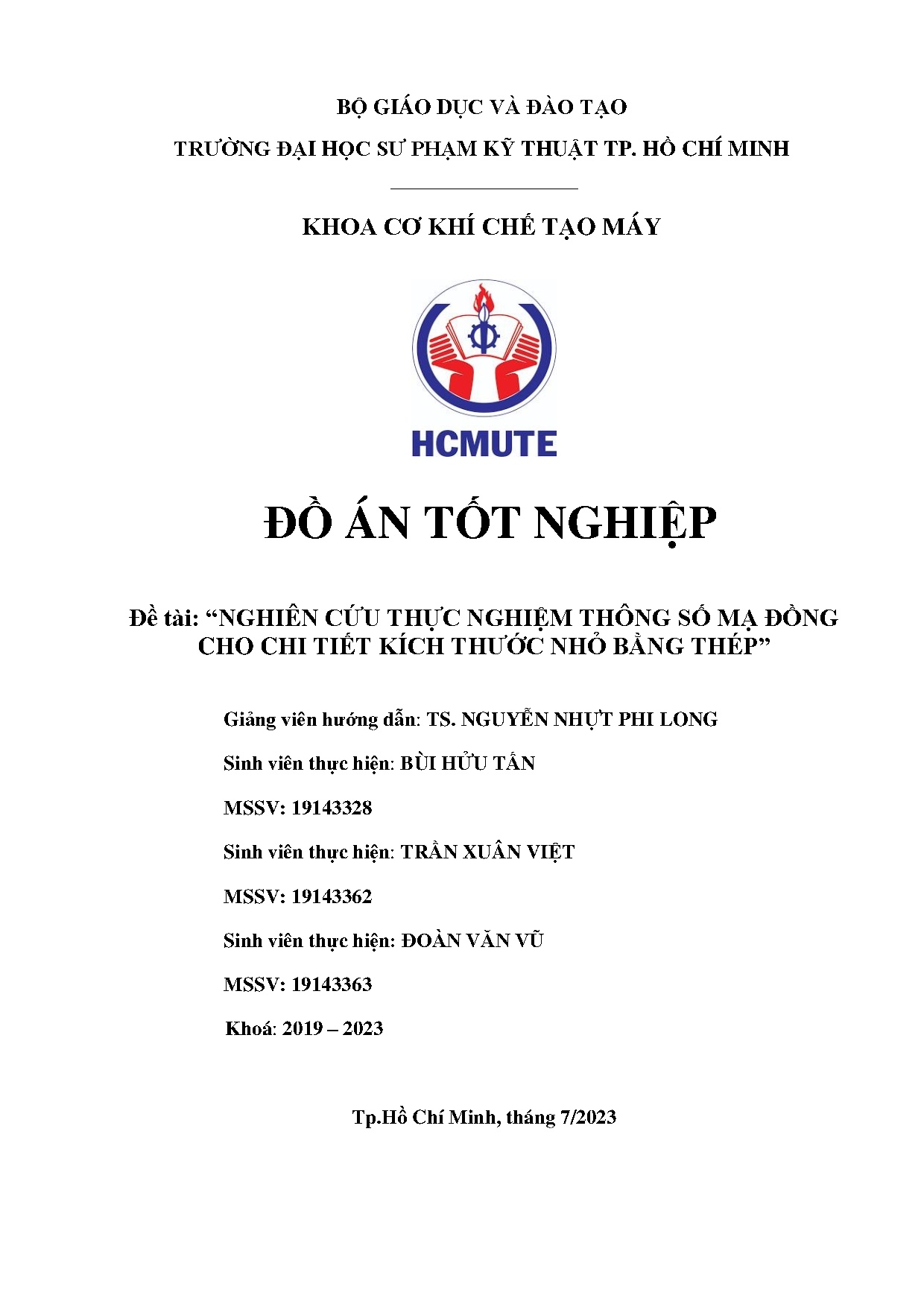 Đồ án tốt nghiệp - Nghiên cứu thực nghiệm thông số mạ đồng cho chi tiết kích thước nhỏ bằng thép