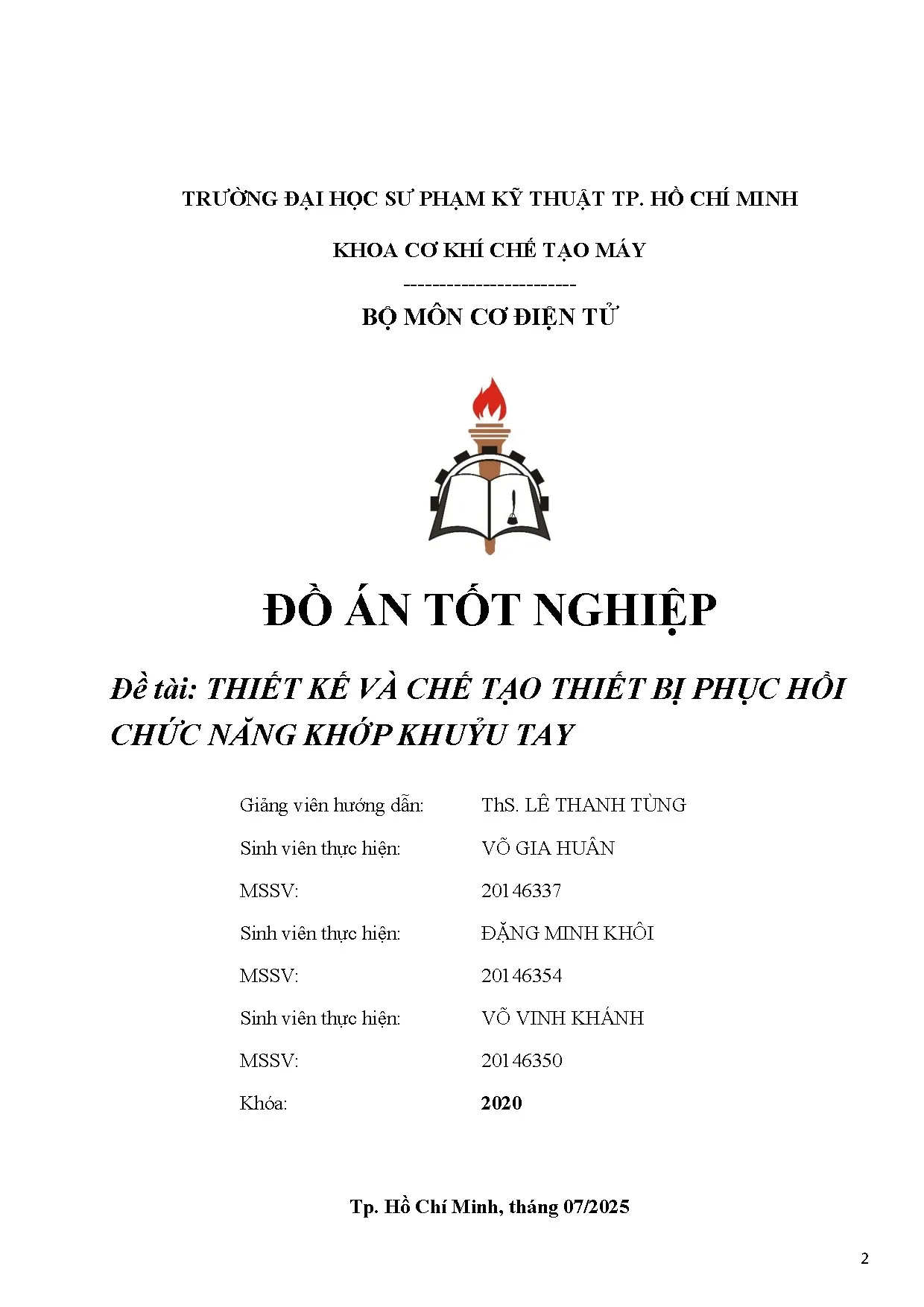 Đồ án tốt nghiệp - Thiết kế và chế tạo thiết bị phục hồi chức năng khớp khuỷu tay - Trang 2