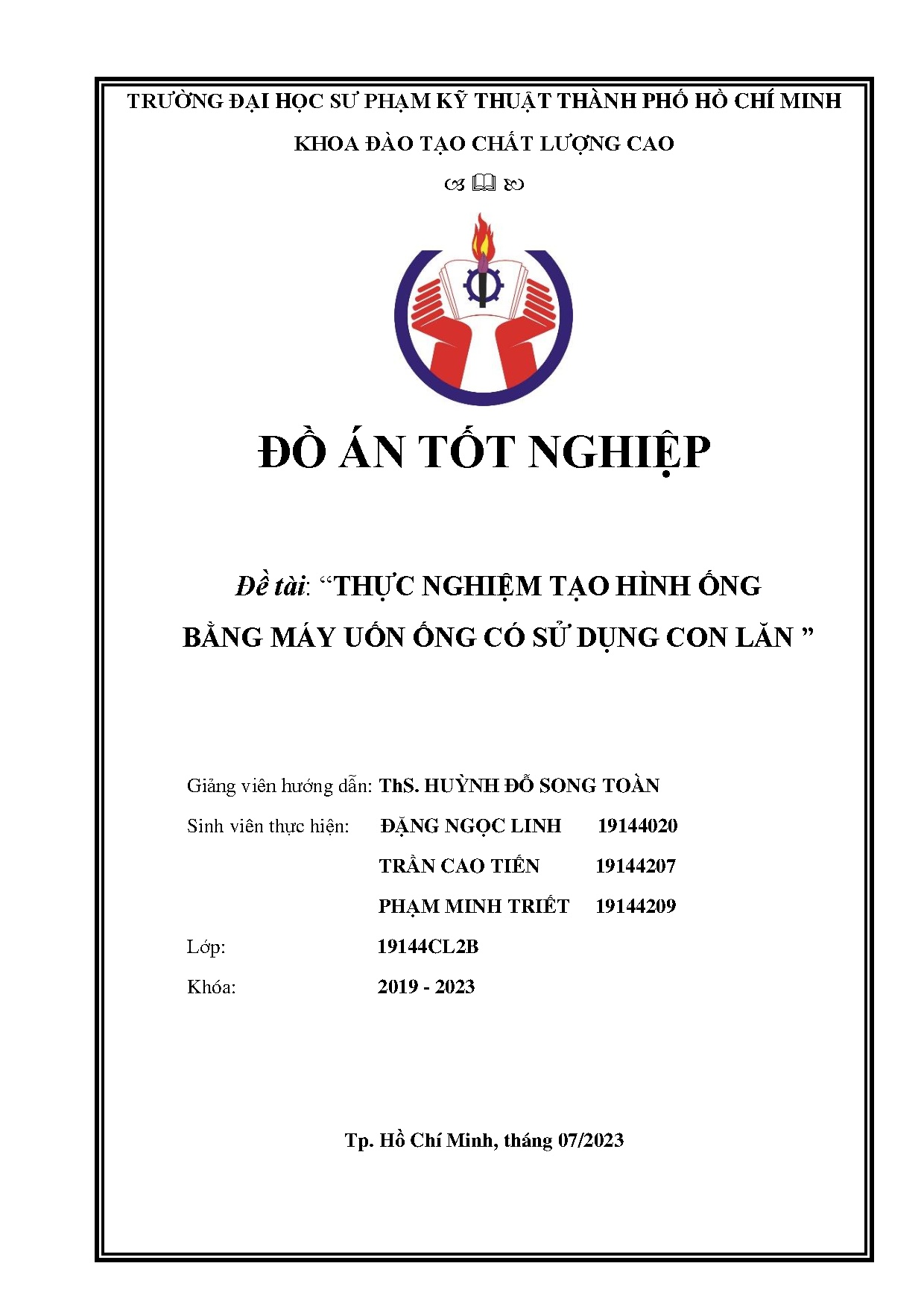 Đồ án tốt nghiệp - Thực nghiệm tạo hình ống bằng máy uốn ống có sử dụng con lăn