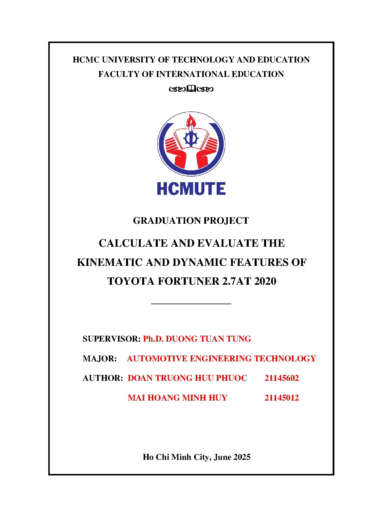 Đồ án tốt nghiệp - Calculate and evaluate the kinematic and dyamic features of Toyota Fortuner 2 2 - Trang 3